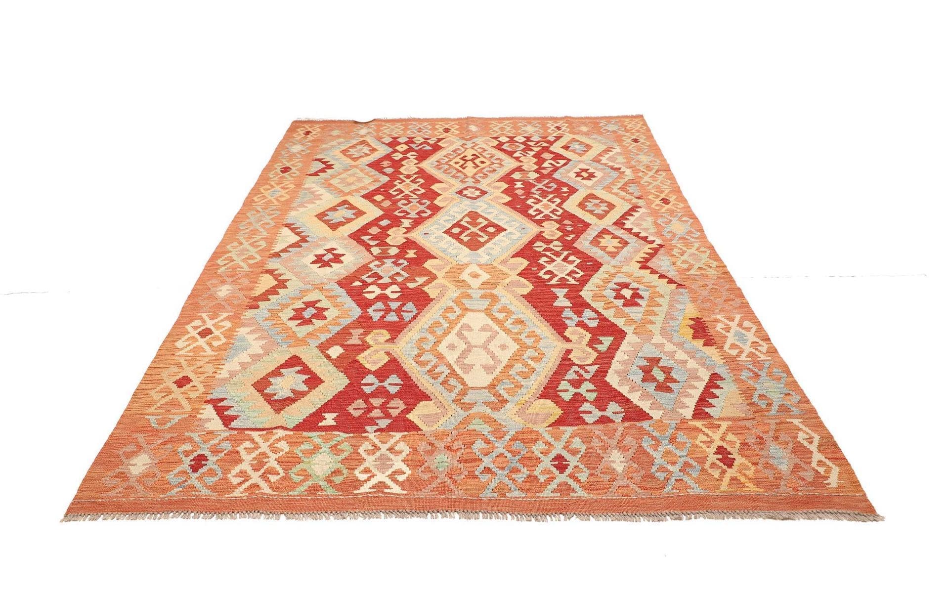 Kelim Teppich 185 x 248cm, rustikales Design, handgewebt