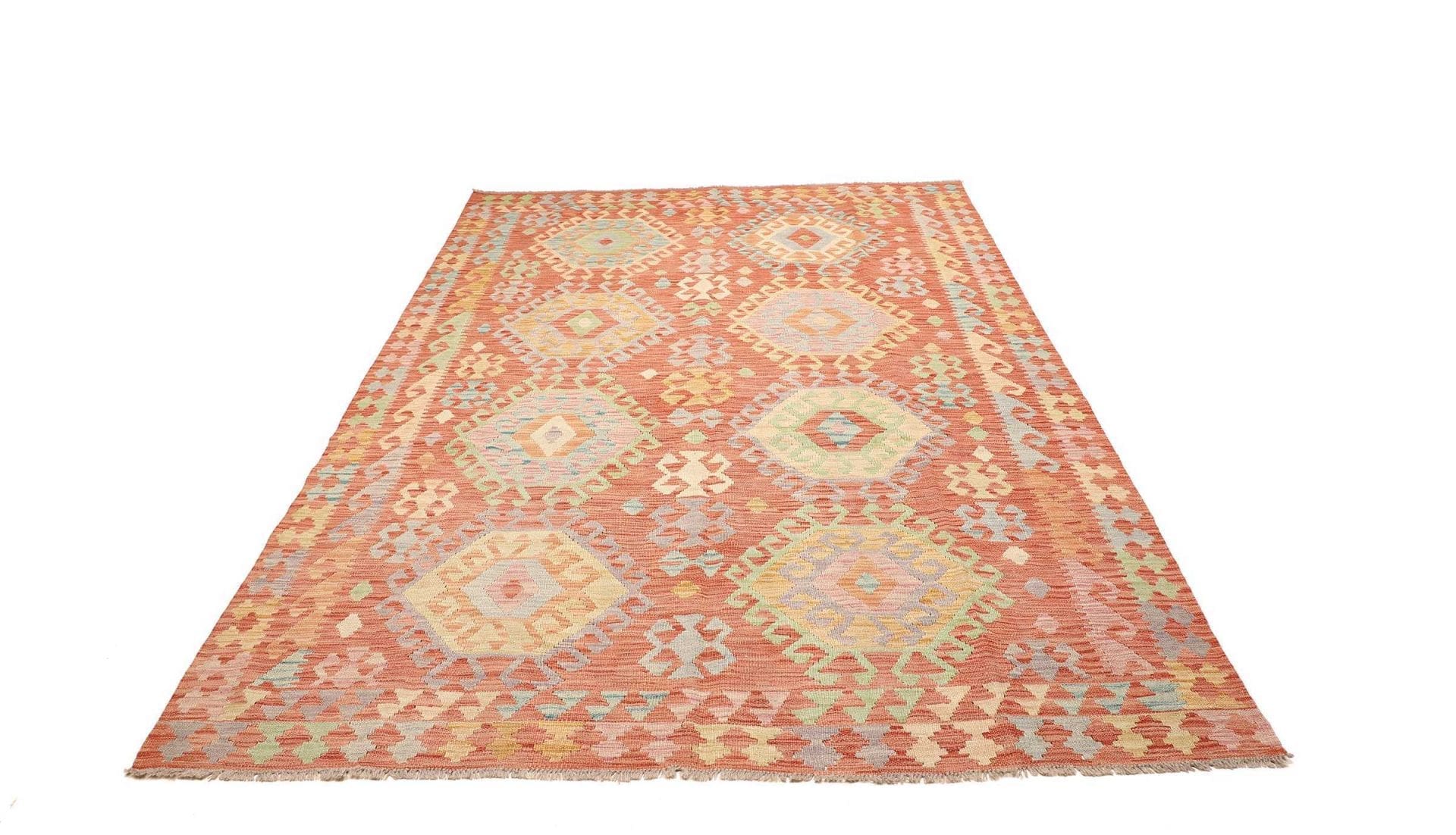 Kelim Teppich 183 x 243 cm, handgewebt, rustikales Flair, Wolle