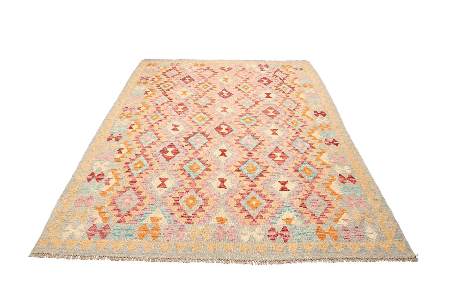 Kelim Teppich 183 x 237cm aus Schurwolle, handgewebt, rustikal