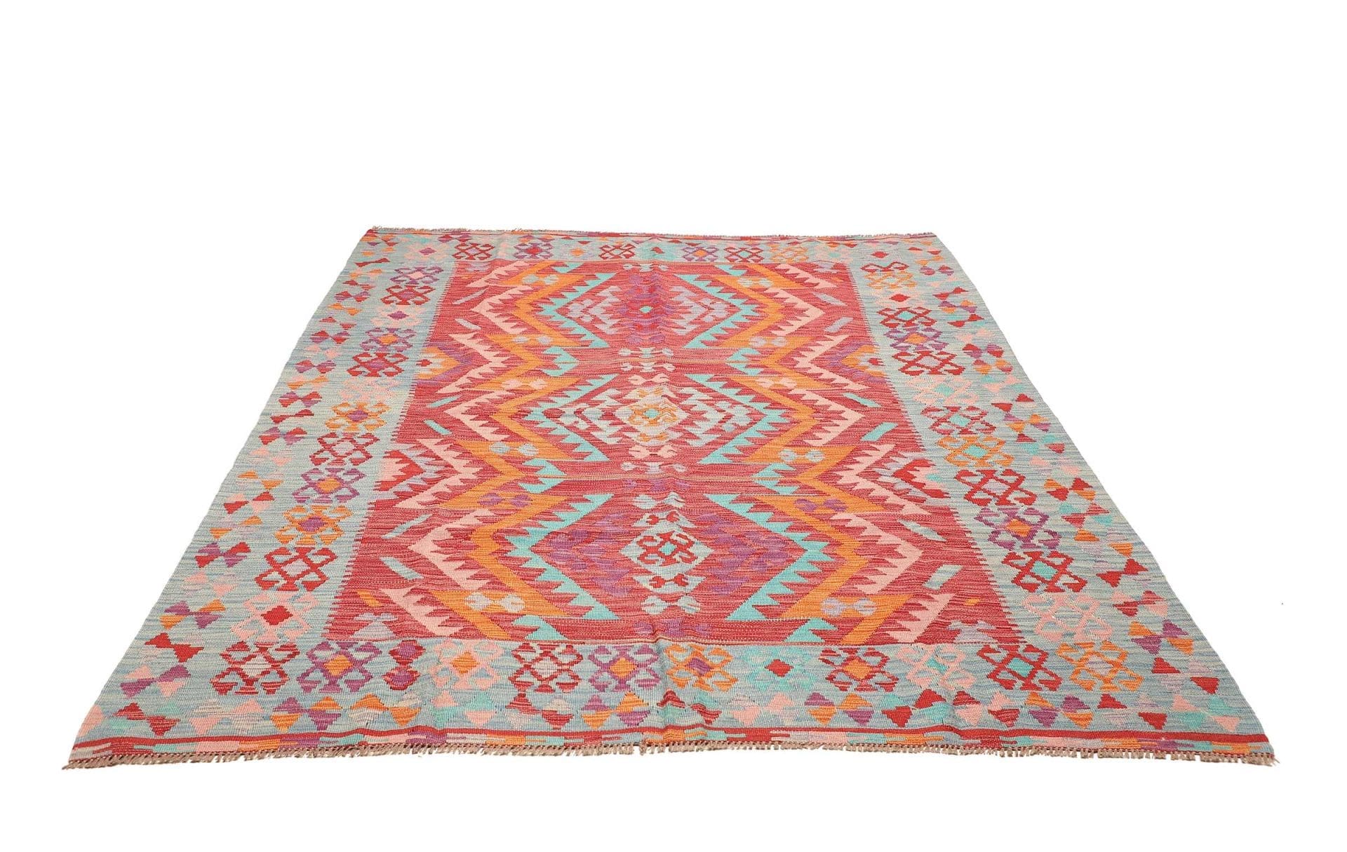 Kelim Teppich 183 x 232cm, handgewebt, rustikales Flair, Wolle