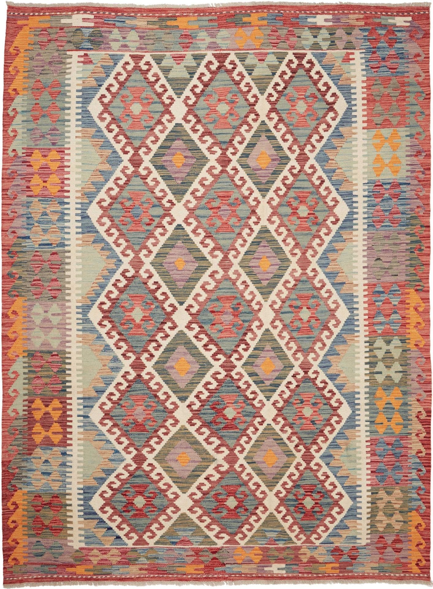 Kelim Teppich 183 x 243 cm aus Schurwolle, handgewebt, rustikal