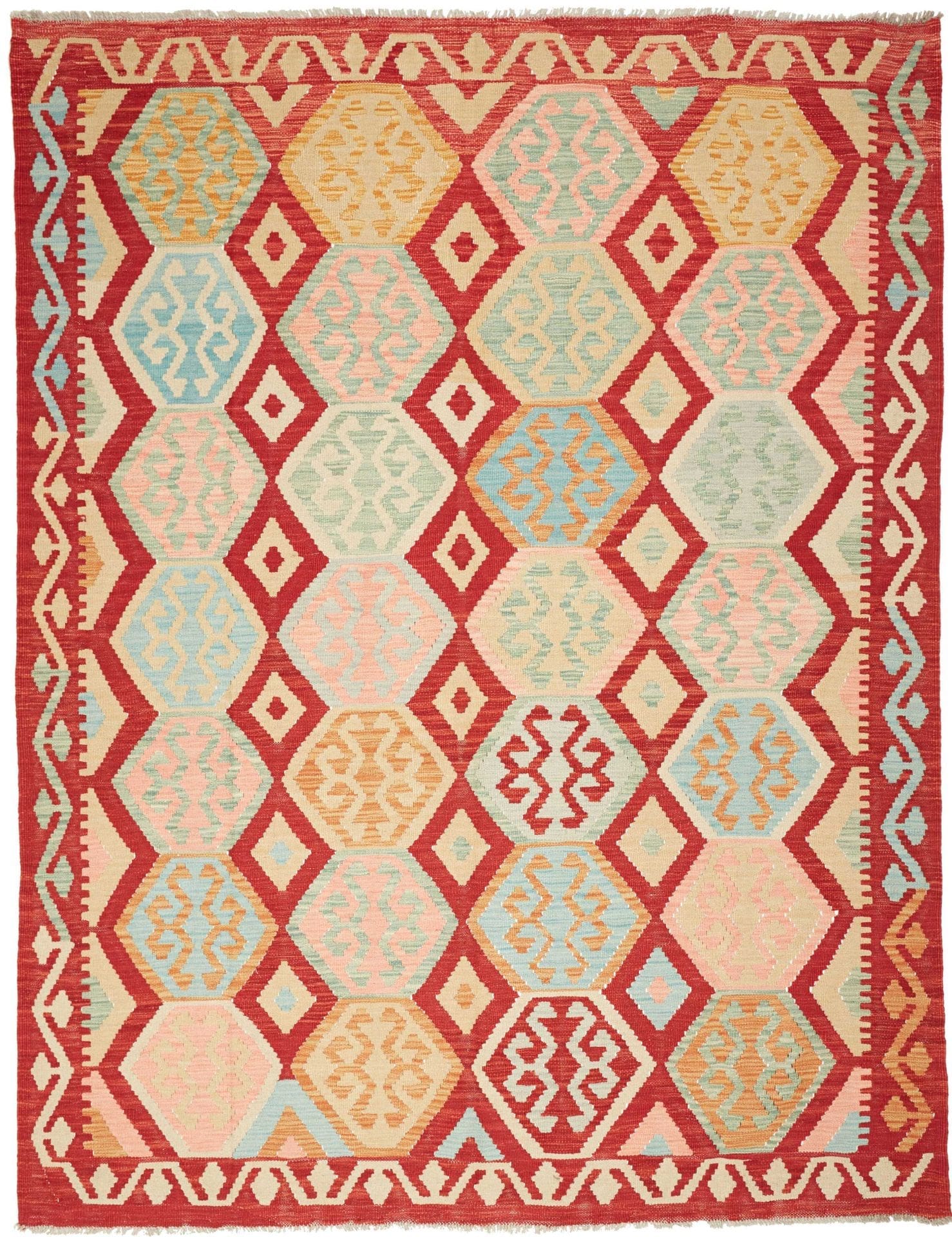 Kelim Teppich 188 x 241 cm, handgewebt, rustikales Flair