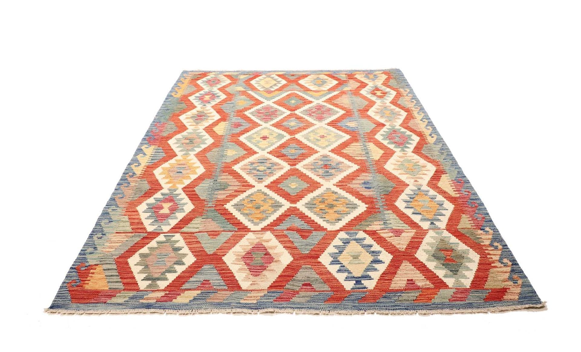Kelim Teppich 183 x 239 cm aus Schurwolle, handgewebt, rustikal