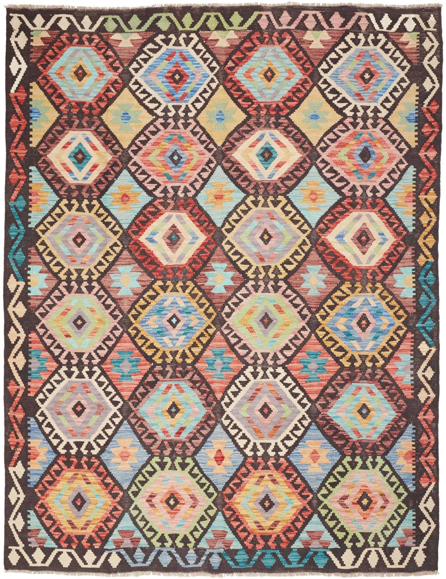 Schöner Kelim 187 x 234 cm aus Schurwolle, handgewebt, rustikal