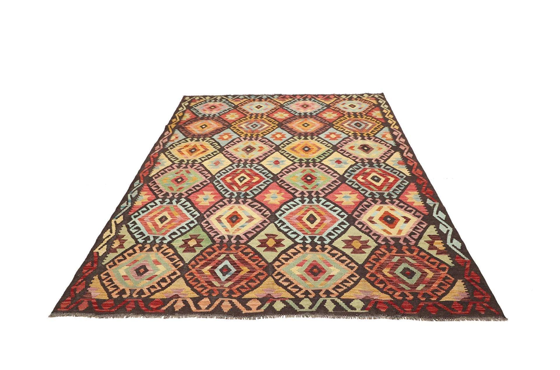 Kelim Teppich 185 x 237 cm - Handgewebt, rustikales Flair, Wolle