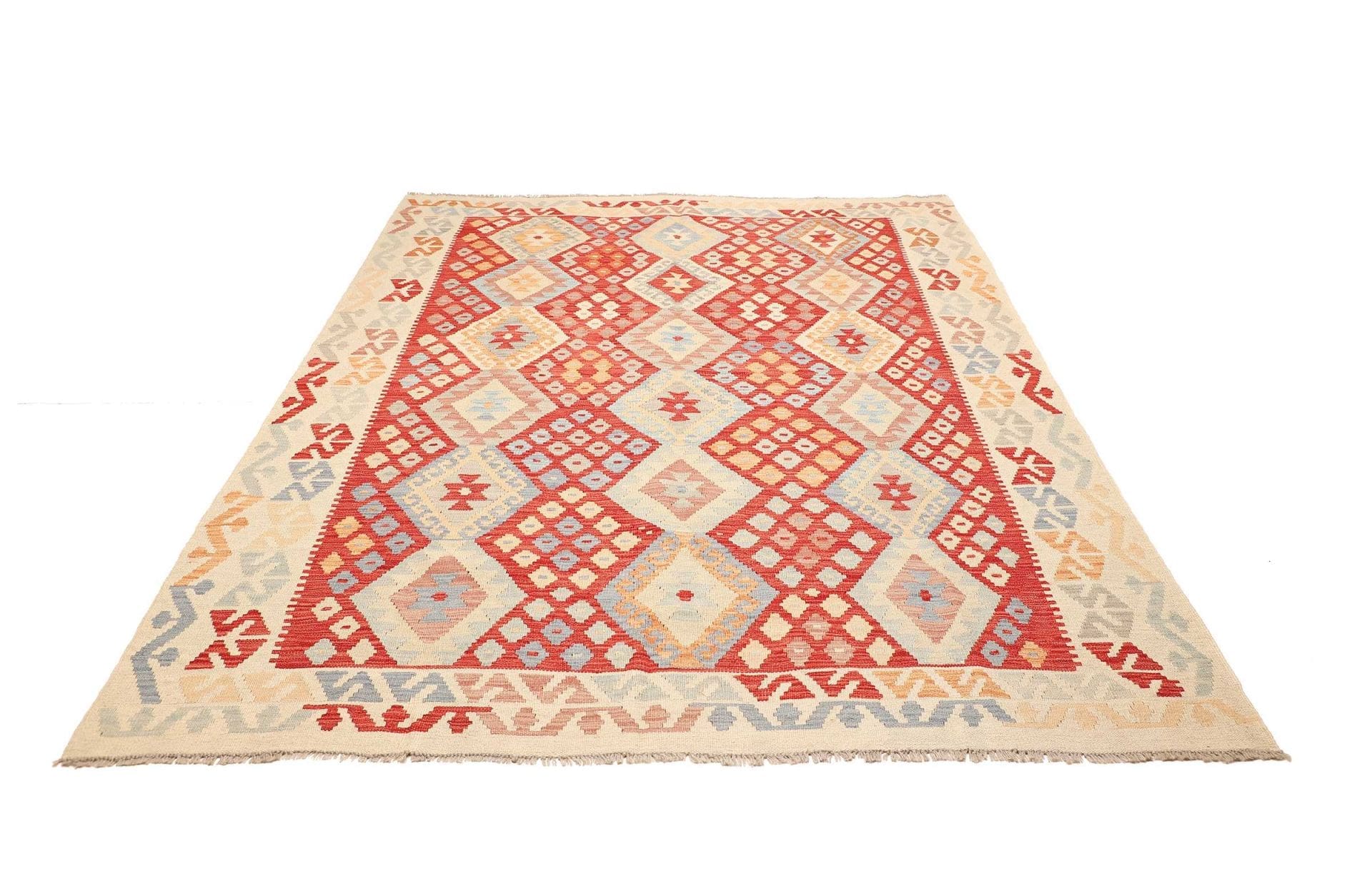 Kelim Teppich 186 x 245cm aus Schurwolle, handgewebt, orientalisch