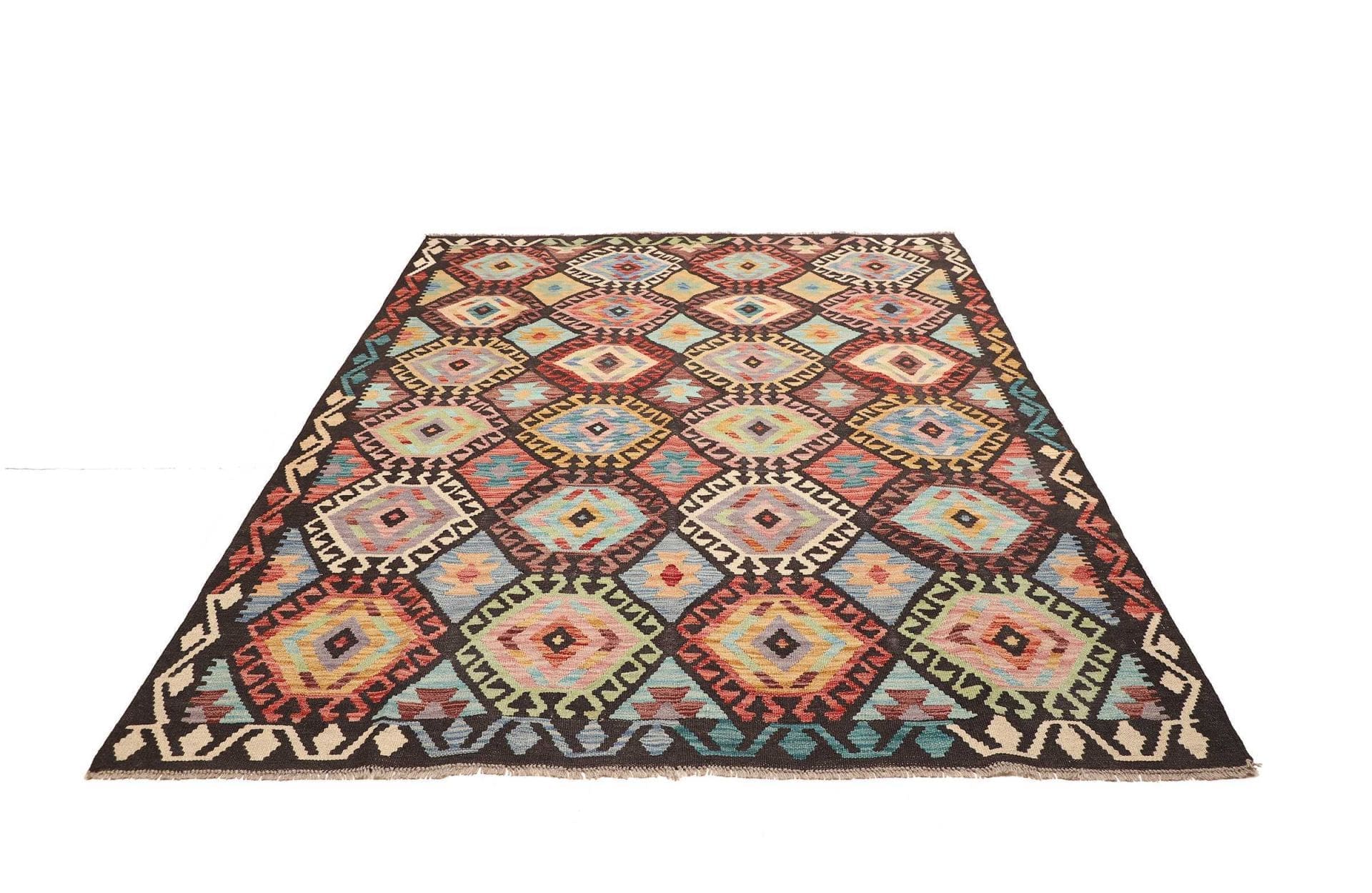 Schöner Kelim 187 x 234 cm aus Schurwolle, handgewebt, rustikal