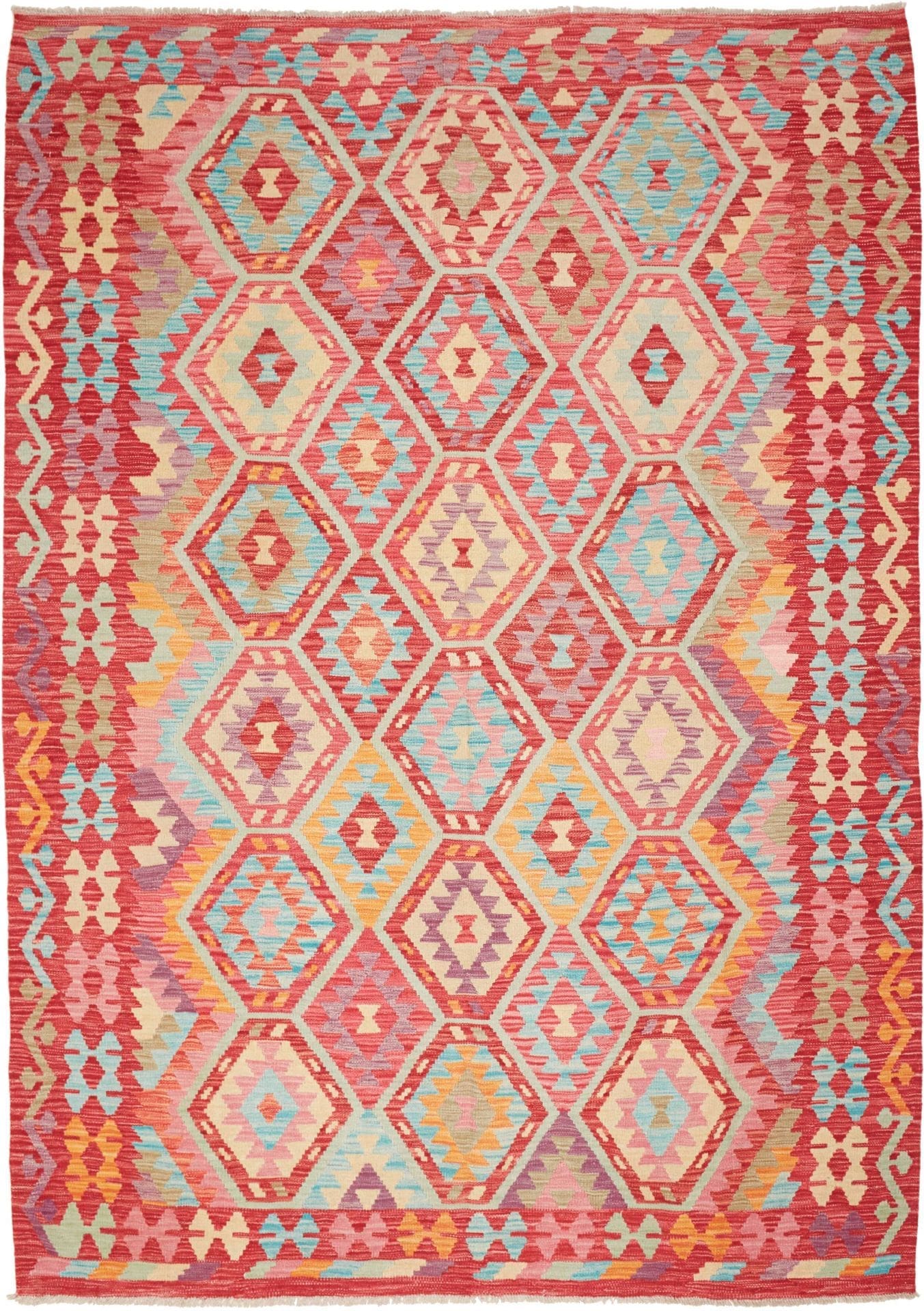 Kelim Teppich 187 x 253 cm aus Schurwolle, handgewebt, Orientteppich