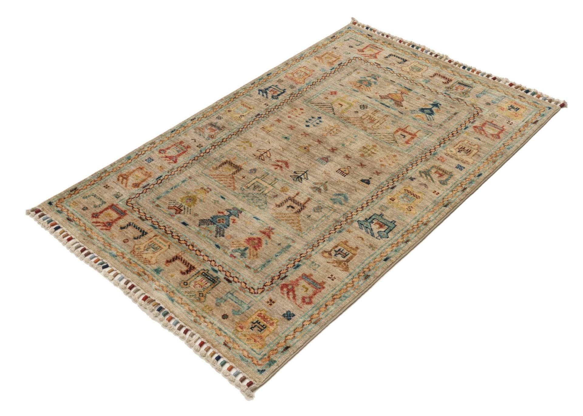 Samarkand Orientteppich 85 x 123cm, handgeknüpft, Wolle, bunt