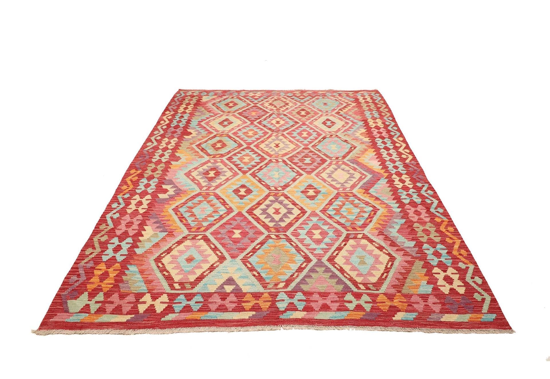 Kelim Teppich 187 x 253 cm aus Schurwolle, handgewebt, Orientteppich