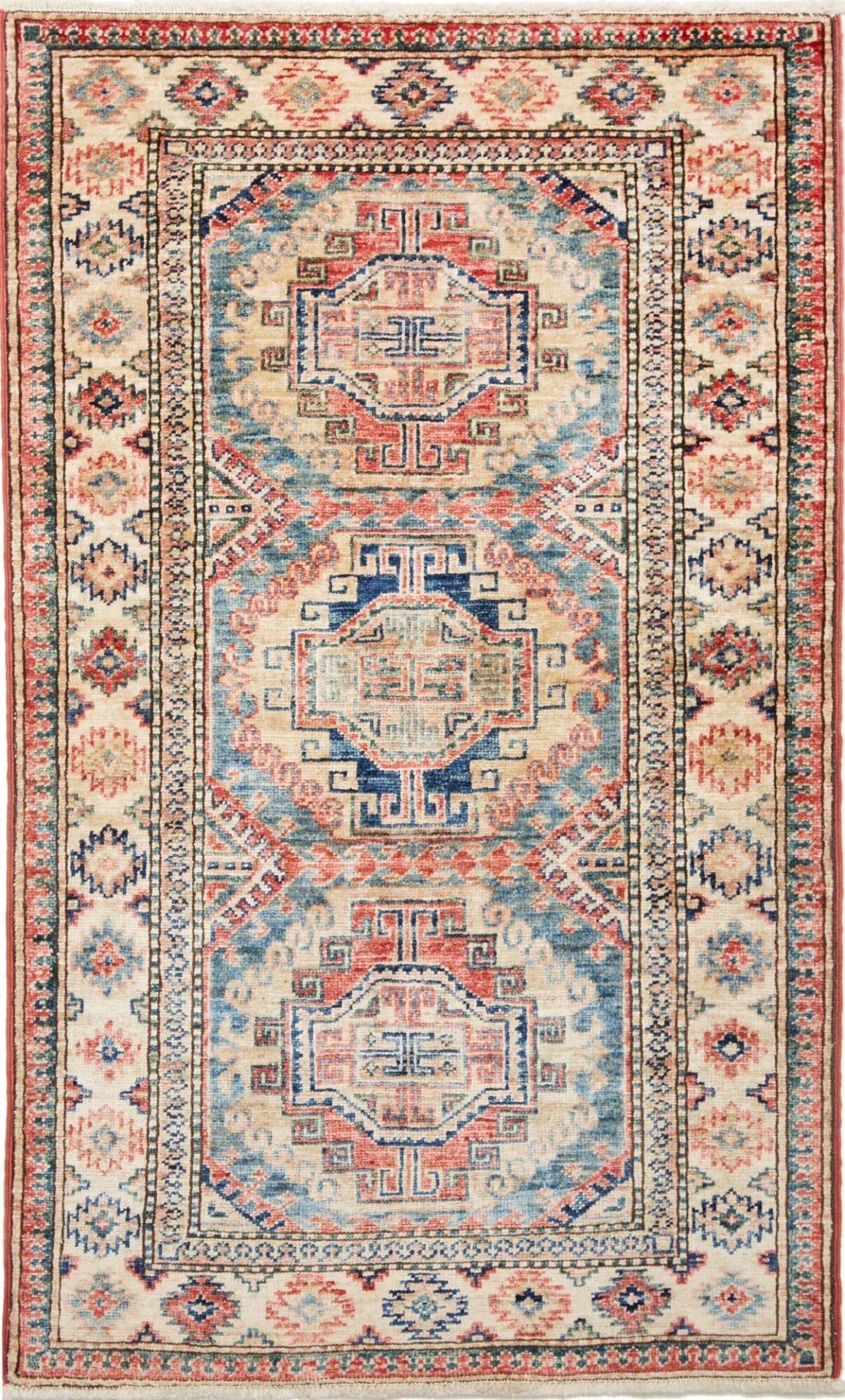 Kazak Teppich 84 x 127 cm, geometrisches Muster, handgeknüpft
