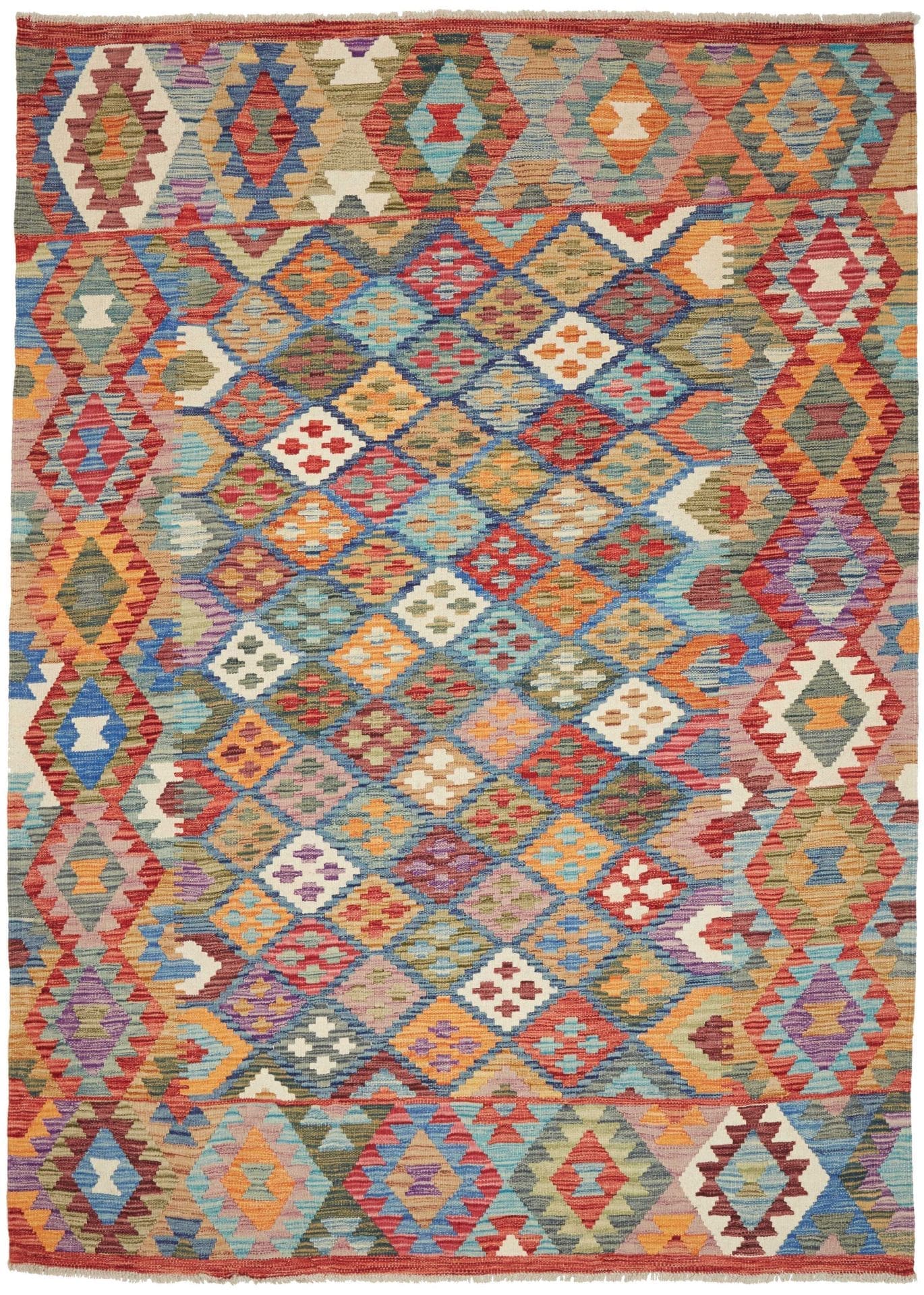 Kelim Teppich 180 x 243 cm aus Schurwolle, handgewebt, rustikal