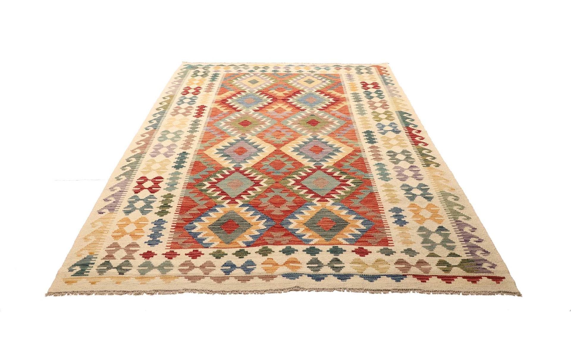Handgewebter Kelim 184 x 245cm aus Schurwolle, rustikaler Stil