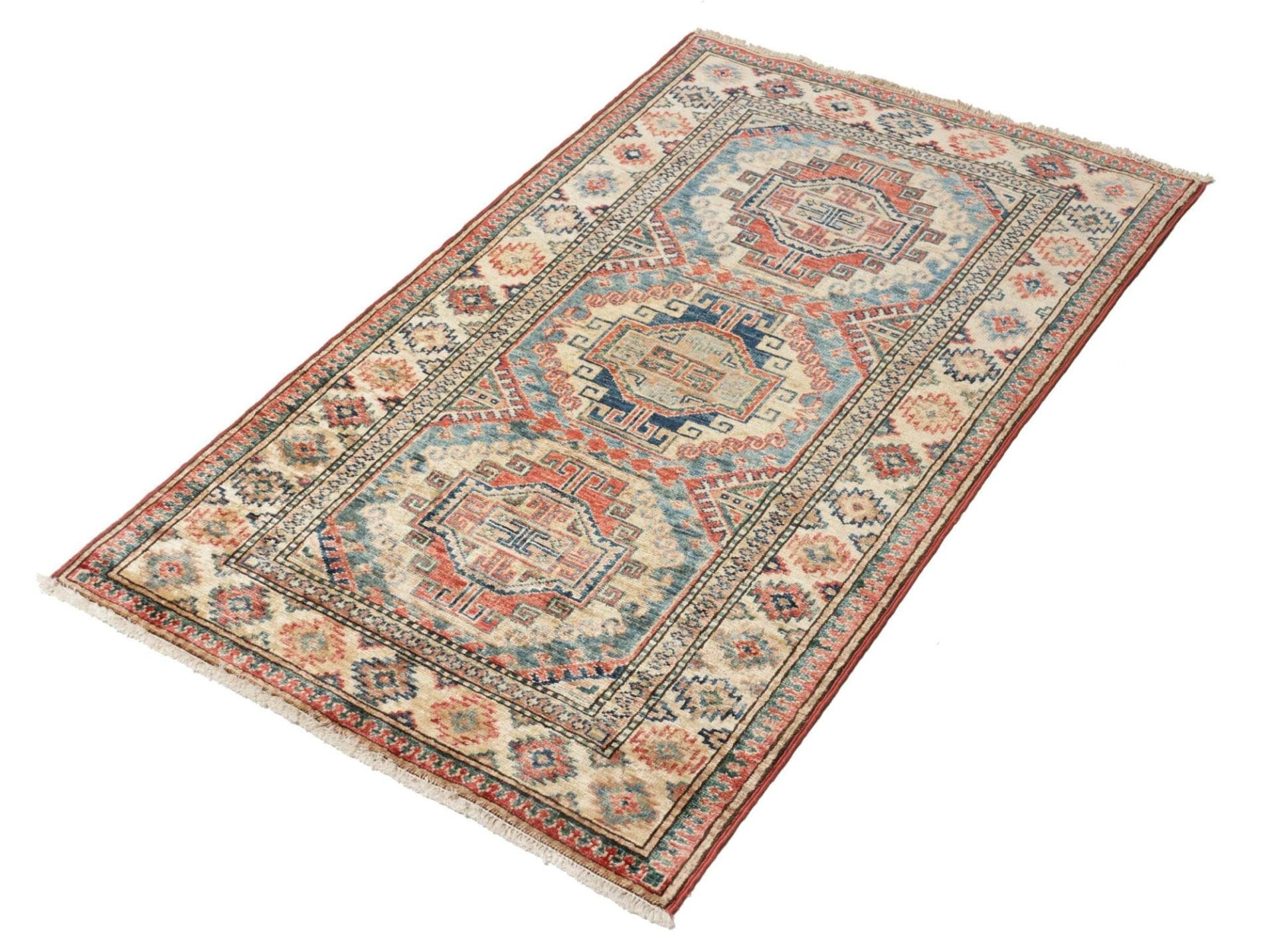Kazak Teppich 84 x 127 cm, geometrisches Muster, handgeknüpft