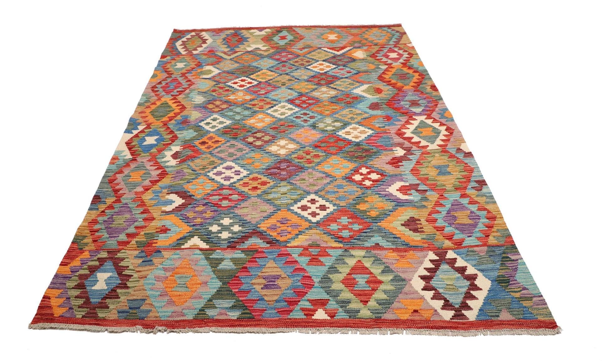 Kelim Teppich 180 x 243 cm aus Schurwolle, handgewebt, rustikal