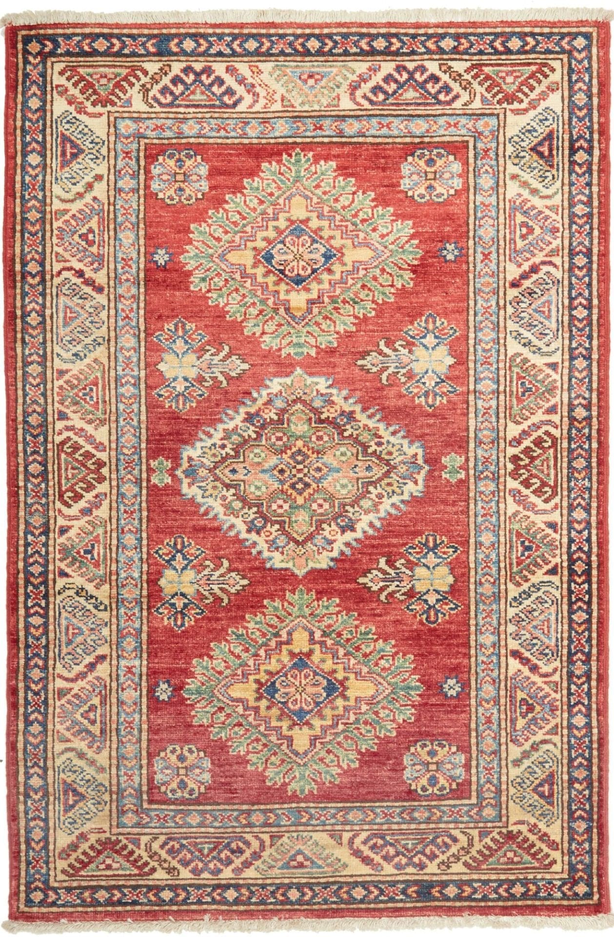 Kazak Teppich 88 x 128 cm, geometrisches Muster, handgeknüpft