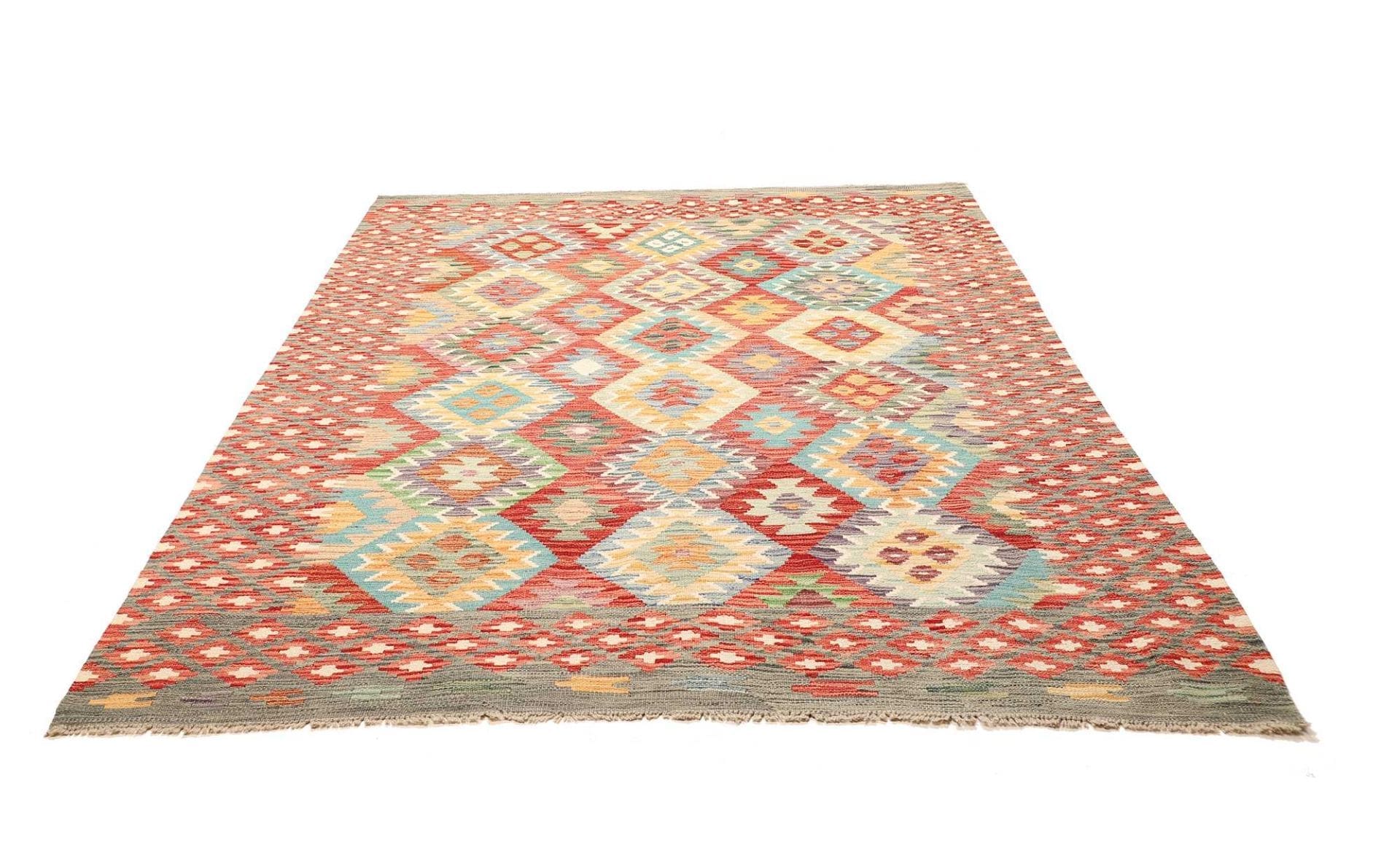 Kelim Teppich 187 x 235cm, handgewebt, rustikales Design