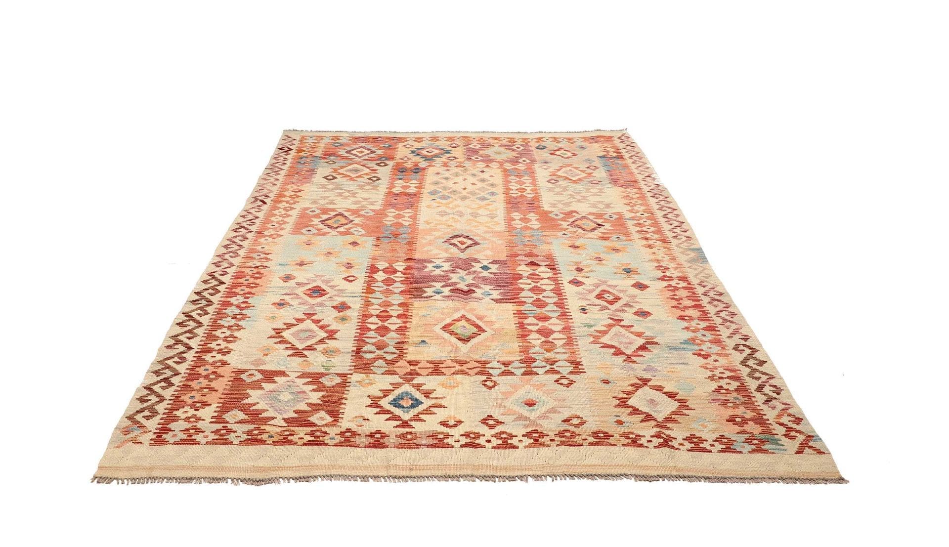 Kelim Teppich 183 x 231 cm aus Schurwolle, handgewebt, rustikal