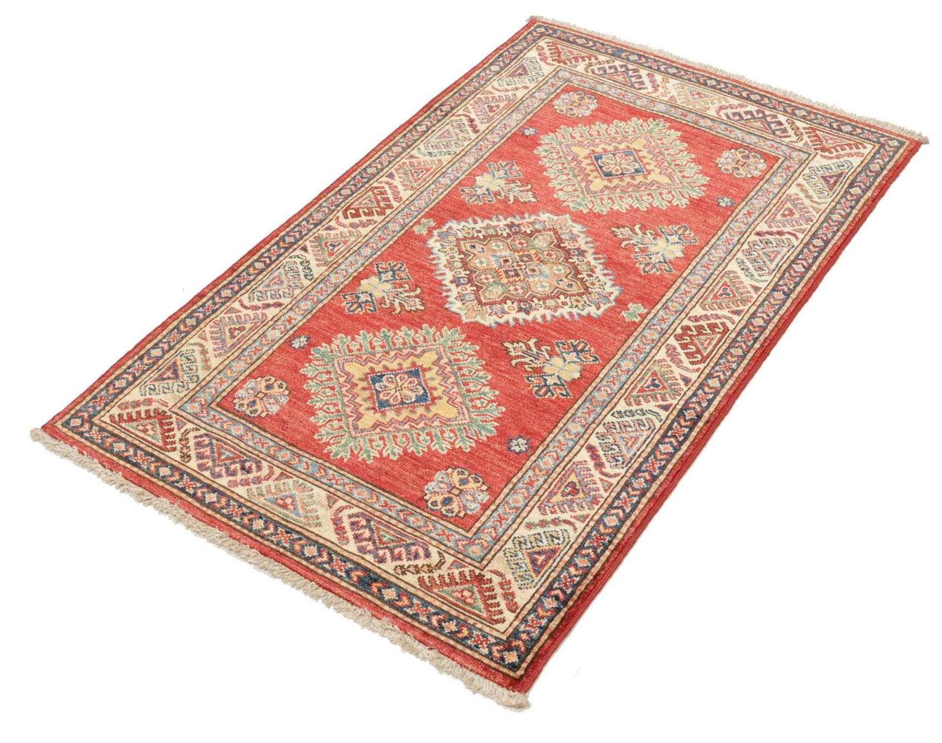 Kazak Teppich 88 x 128 cm, geometrisches Muster, handgeknüpft