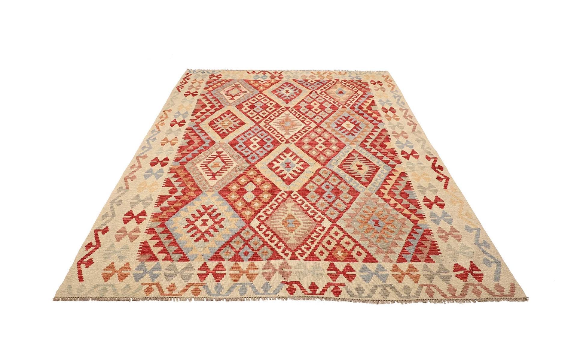 Kelim Teppich 179 x 233cm – Handgewebt, rustikales Flair, Wolle