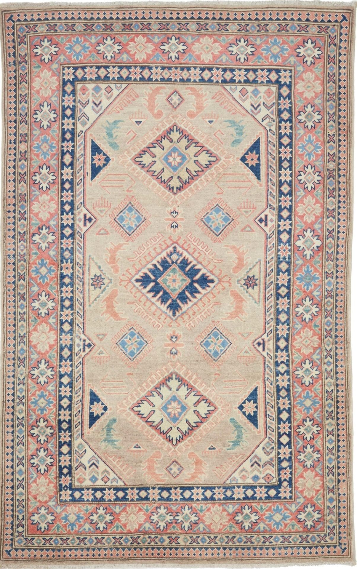 Kazak Teppich 119 x 186 cm, geometrisches Muster, handgeknüpft