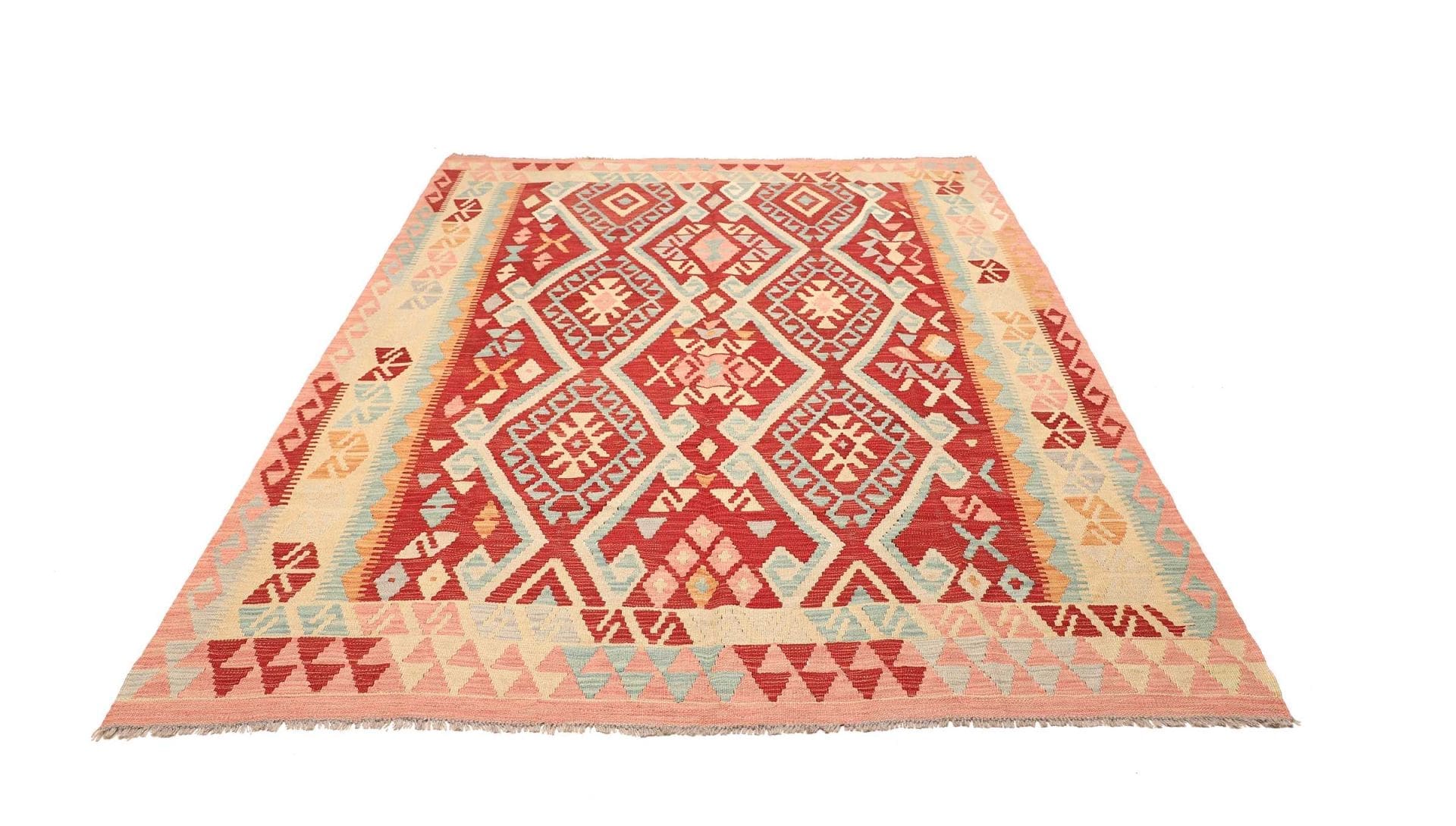 Handgewebter Kelim Teppich 183 x 231cm aus Schurwolle, Orientteppich