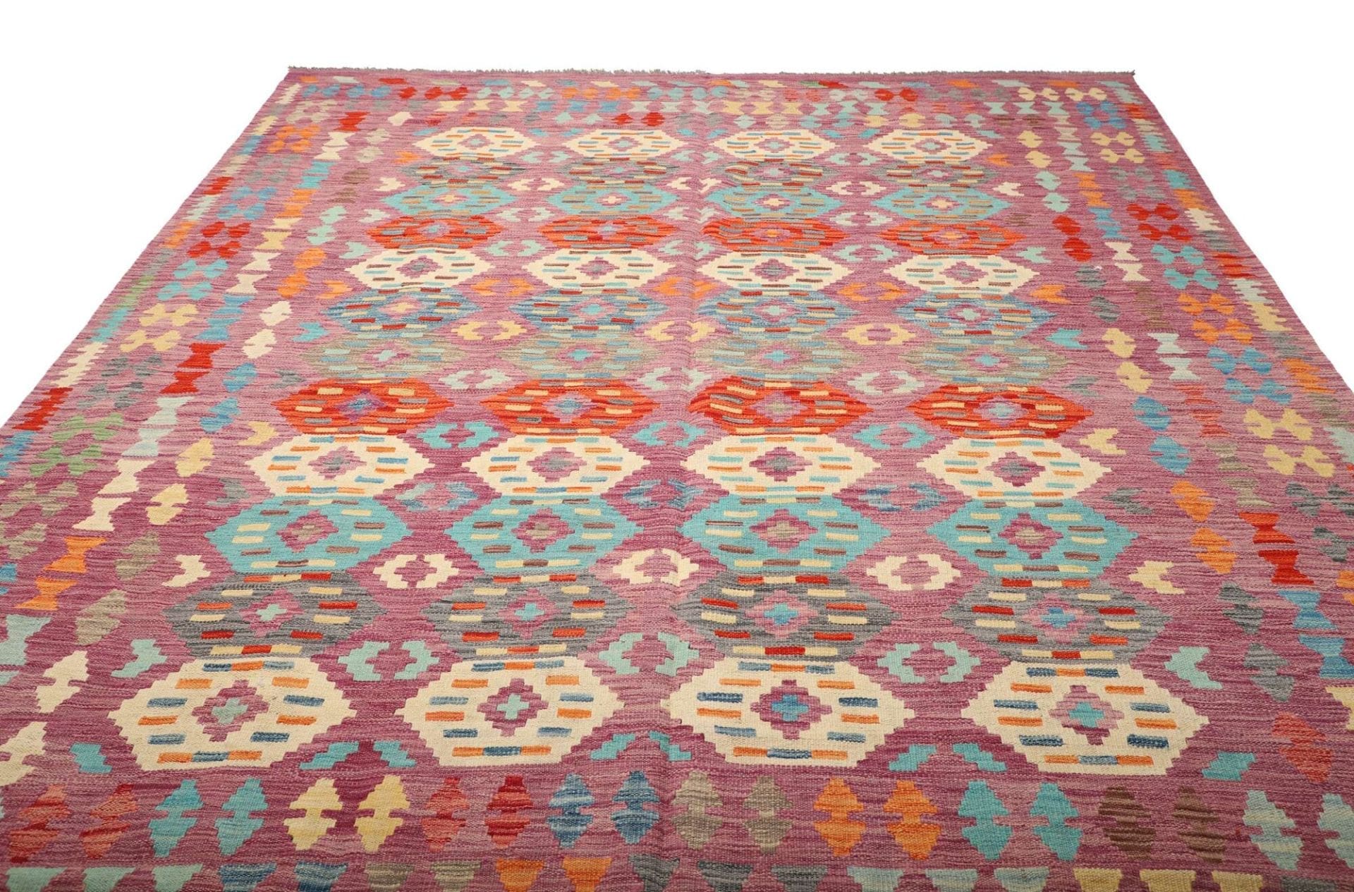 Kelim Teppich 250 x 393 cm, handgewebt, rustikales Flair, Wolle