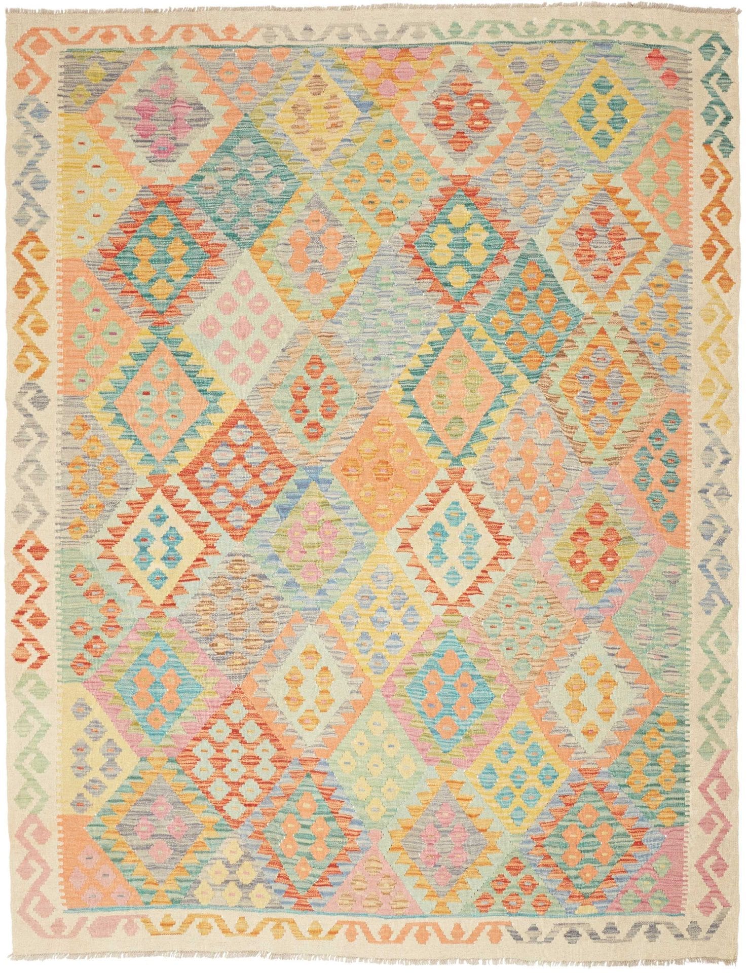 Kelim Teppich 186 x 235 cm aus Schurwolle, handgewebt, rustikales Flair