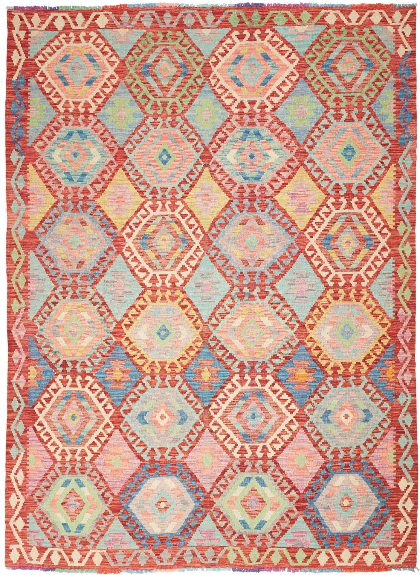 Kelim Teppich 182 x 242cm, handgewebt, rustikales Flair, Wolle