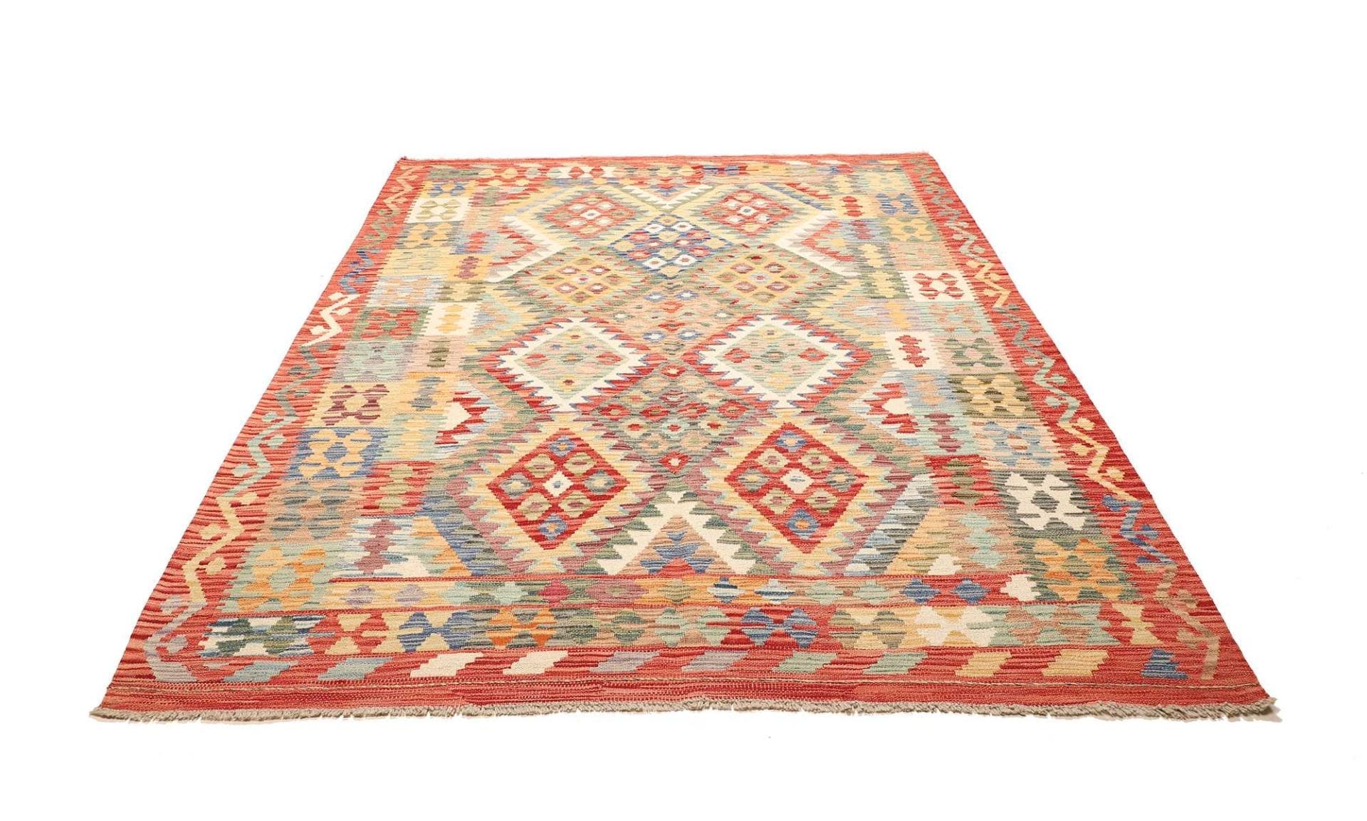 Kelim Teppich 186 x 243 cm in Schurwolle, handgewebt, rustikal