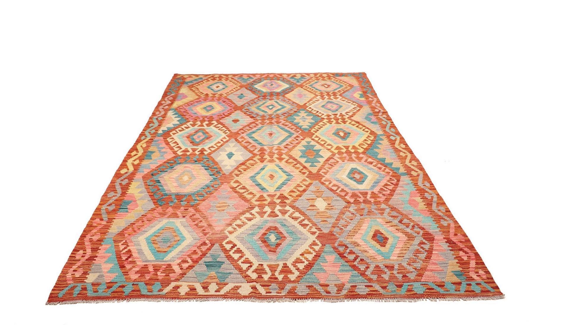 Handgewebter Kelim 180 x 252 cm aus Schurwolle, pakistanisch, rustikal