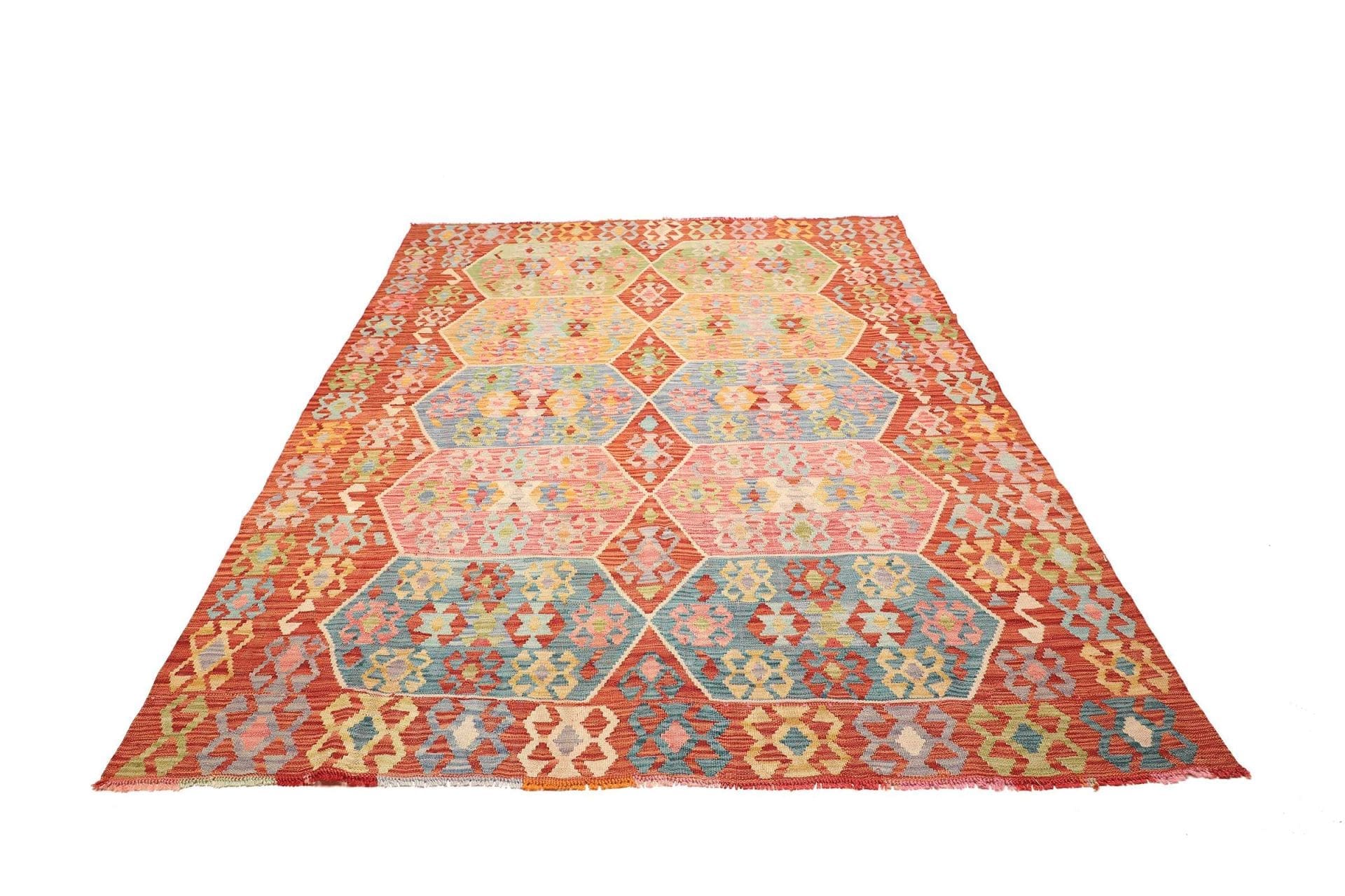 Handgewebter Kelim 193 x 252 cm | Schurwolle | Rustikales Design