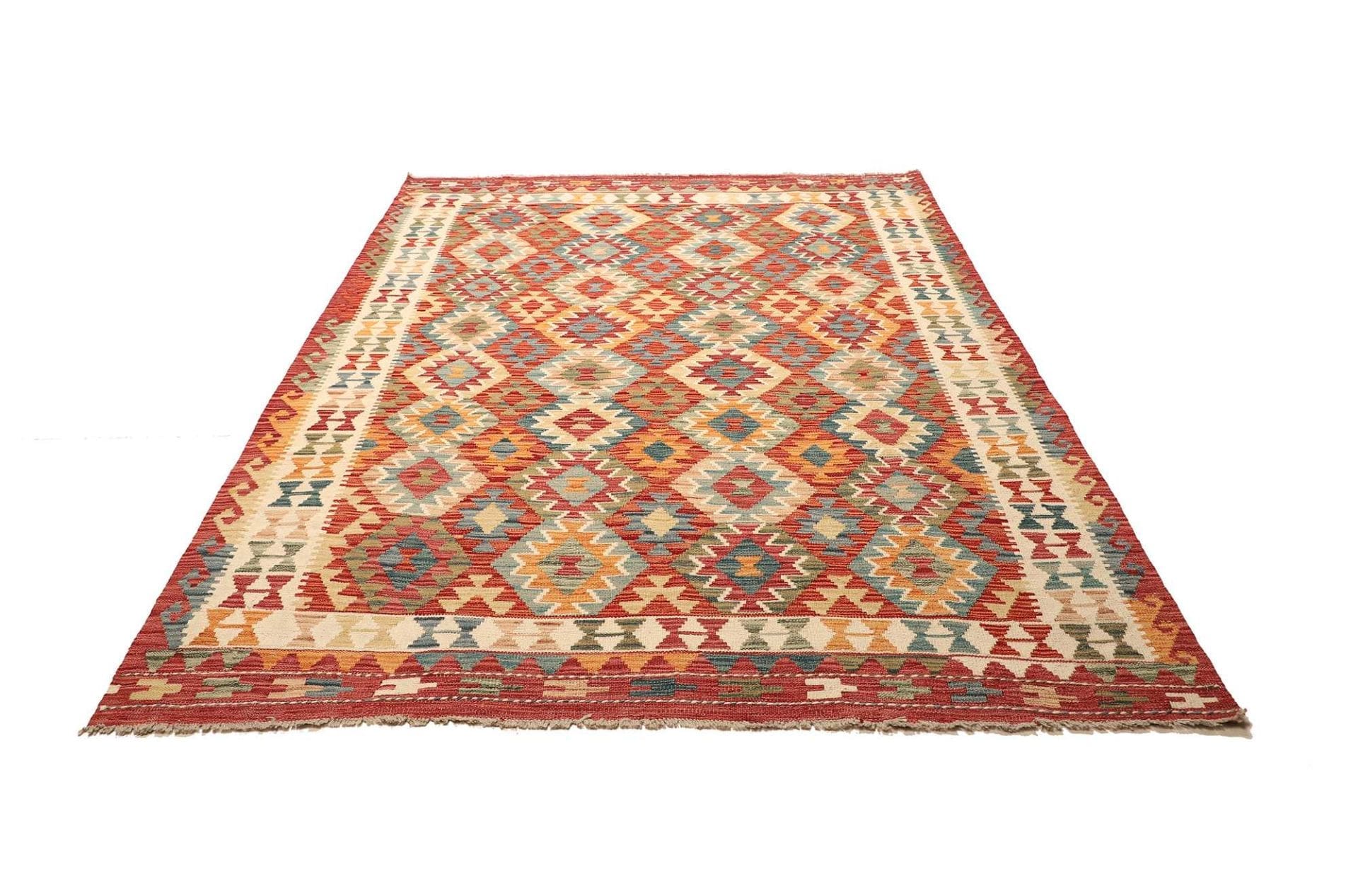 Kelim Teppich 185 x 249 cm aus Schurwolle, handgewebt, rustikal