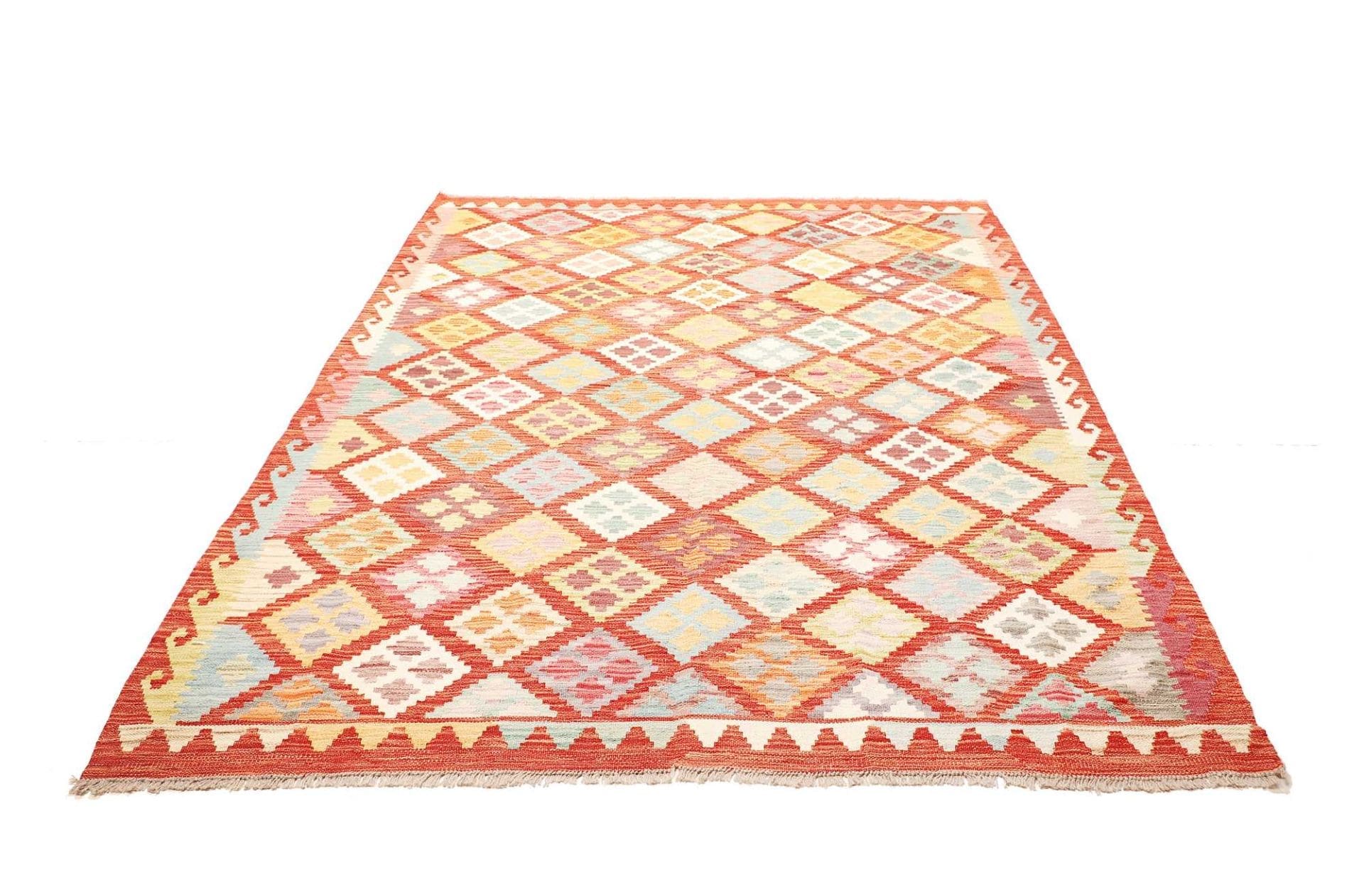 Kelim Teppich 186 x 241 cm, handgewebt, rustikales Flair, Wolle