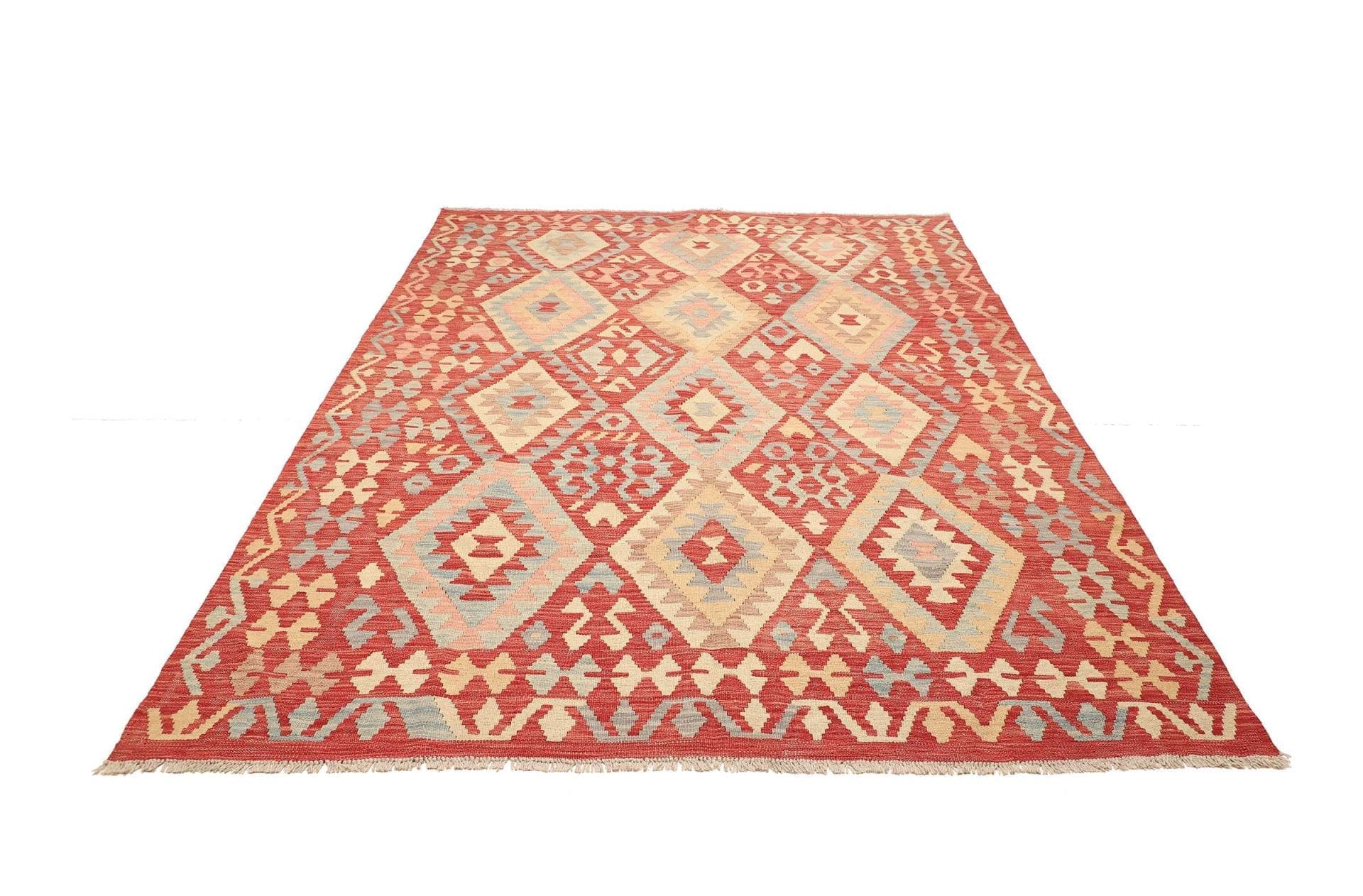 Kelim Teppich 185 x 236 cm aus Schurwolle, handgewebt, rustikal