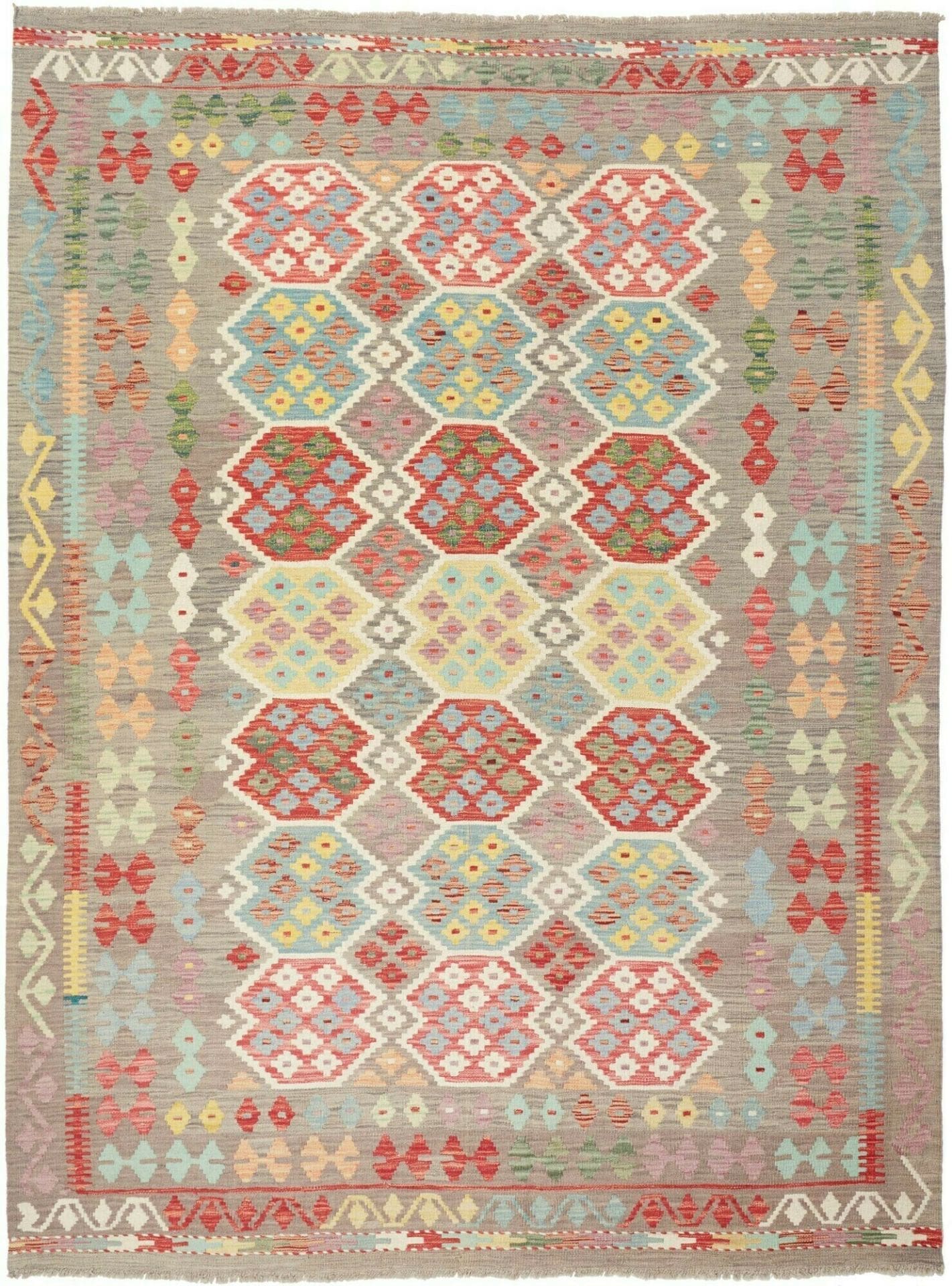 Kelim Teppich 187 x 247 cm, handgewebt, rustikales Flair