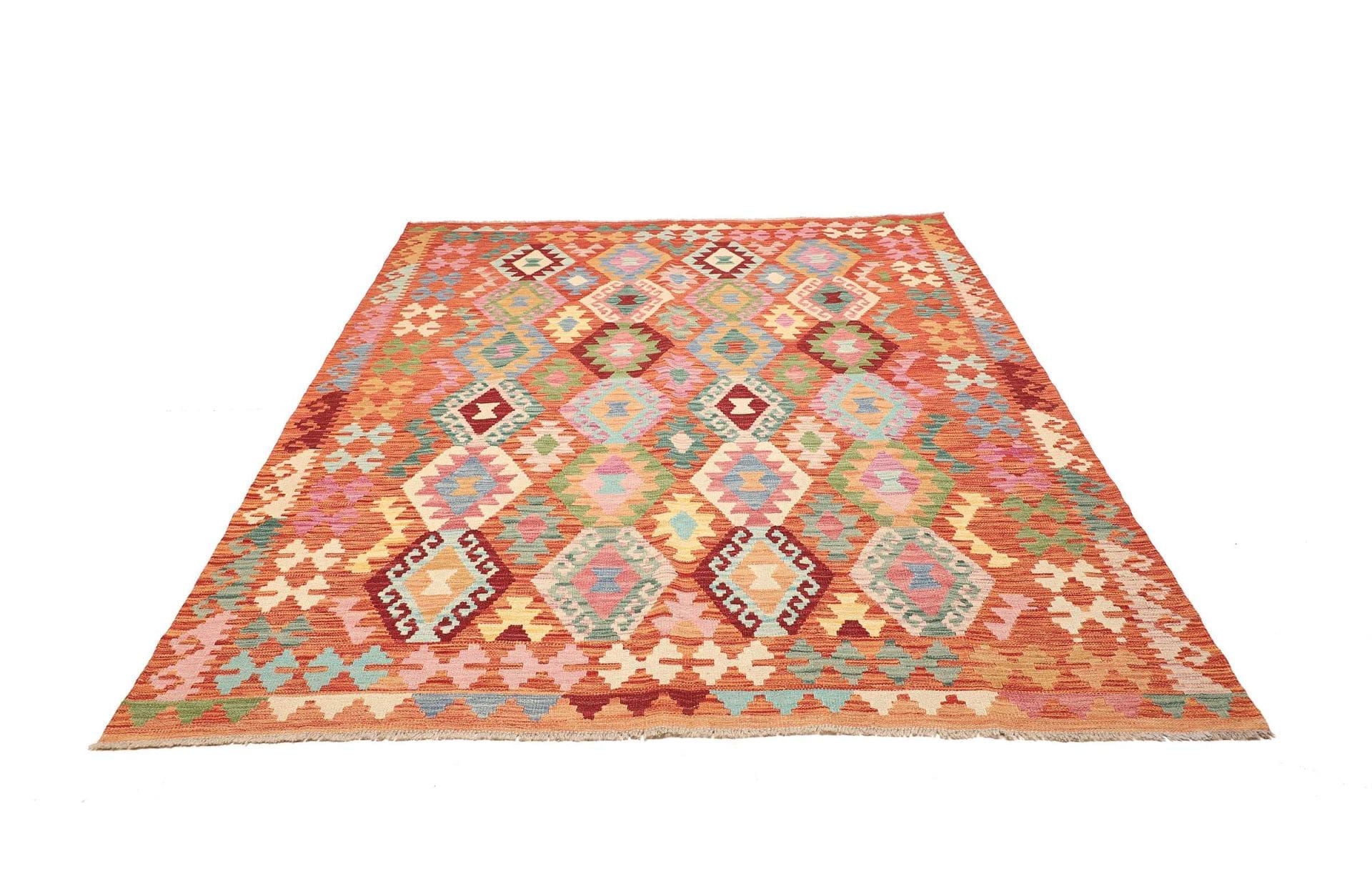 Kelim Teppich 187 x 236cm, rustikales Design, handgewebt