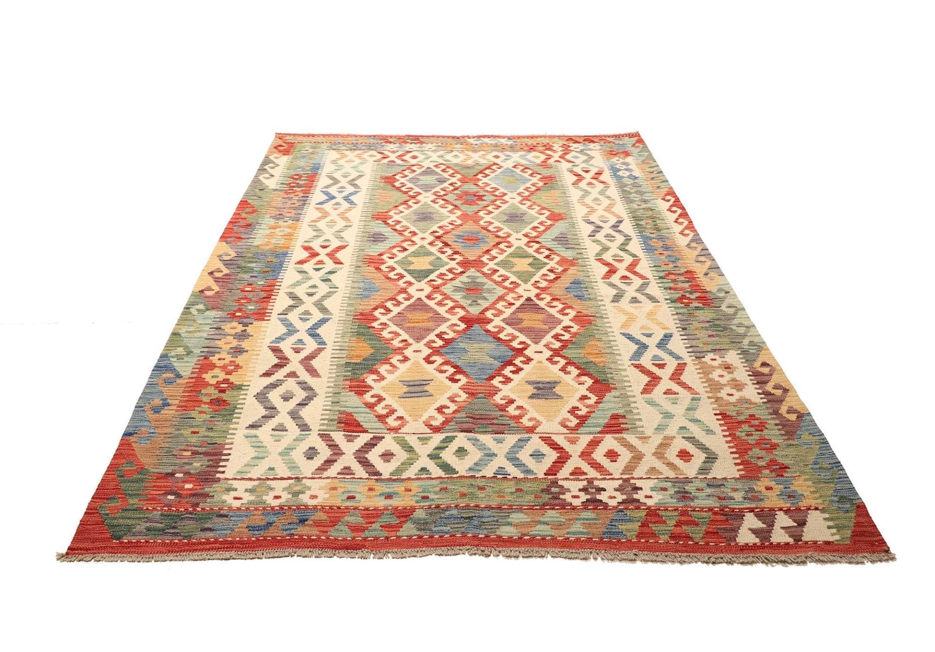 Kelim Teppich 179 x 243 cm, handgewebt, rustikales Flair, Schurwolle