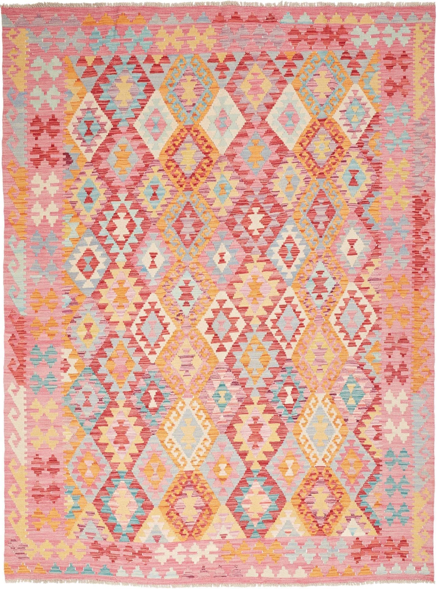 Kelim Teppich 183 x 238 cm - Handgewebt aus Schurwolle, Pakistan