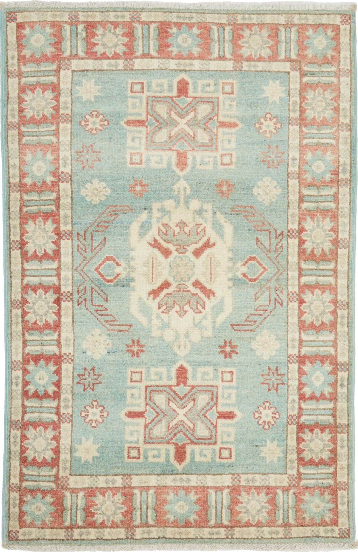 Kazak Teppich 84 x 124cm, geometrisches Muster, handgeknüpft