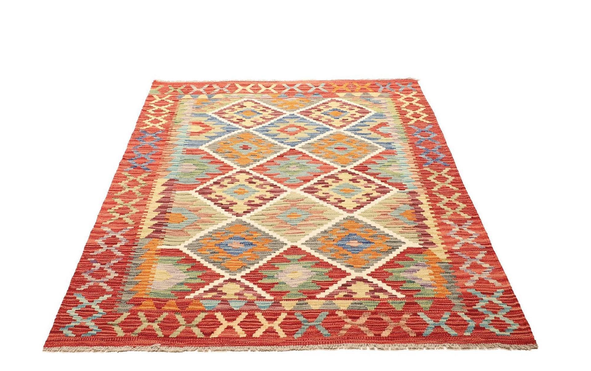 Kelim Teppich 129 x 166 cm, Schurwolle, handgewebt, rustikal