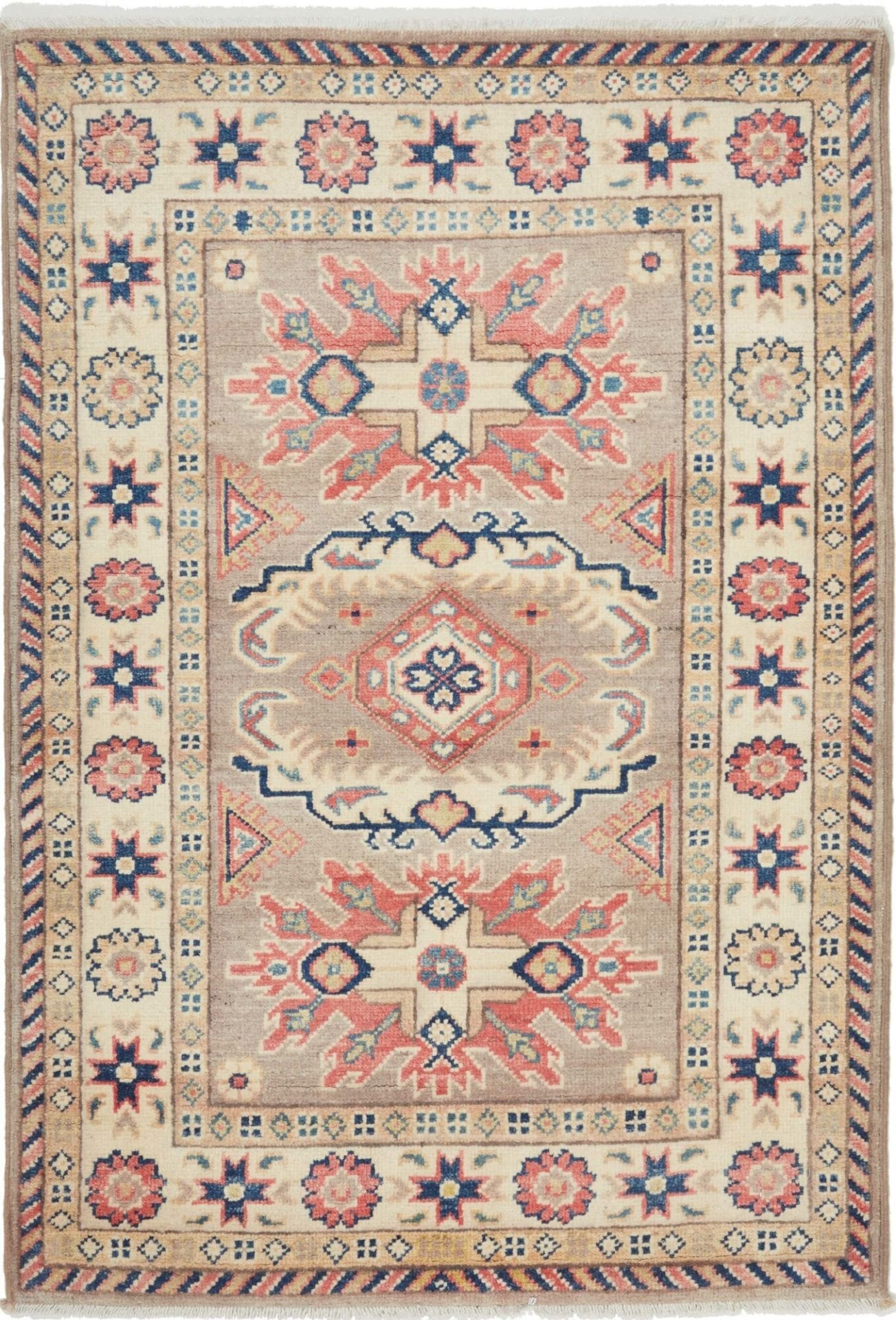 Kazak Orientteppich 88 x 124 cm, handgeknüpft, geometrische Muster