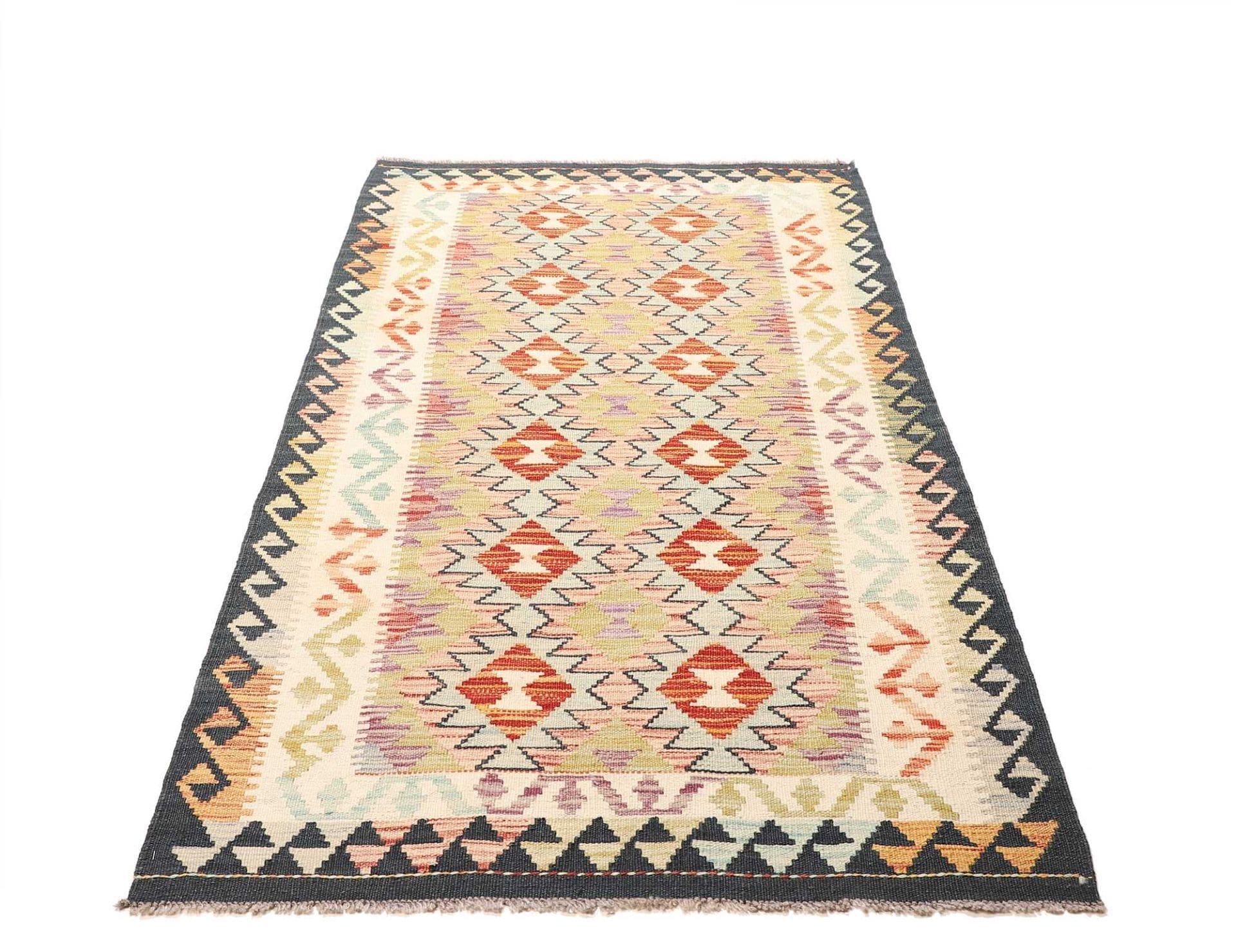 Kelim Teppich 103 x 196cm aus Schurwolle, handgewebt, rustikal