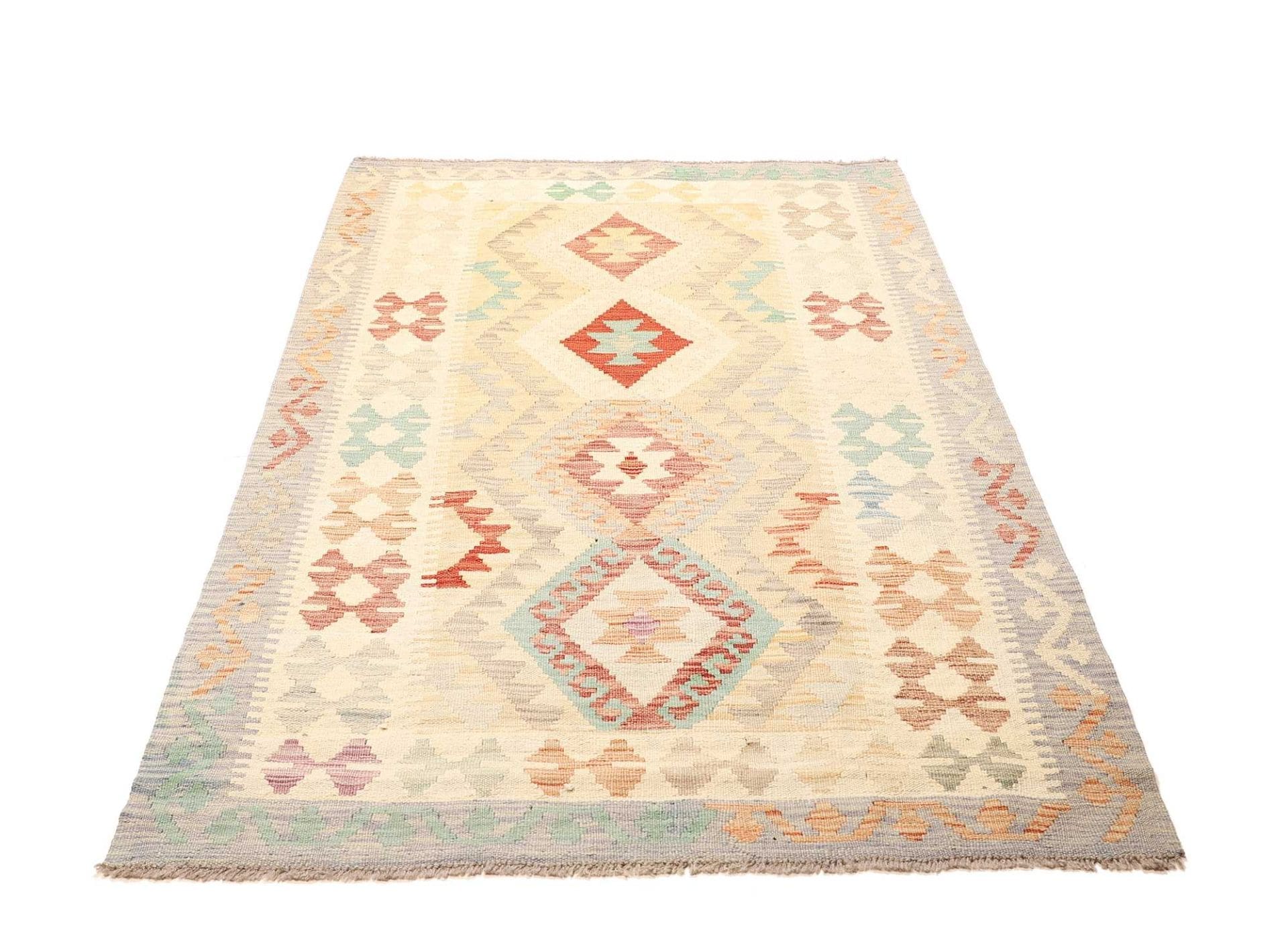 Kelim Teppich 115 x 189 cm aus Schurwolle, handgewebt, rustikal