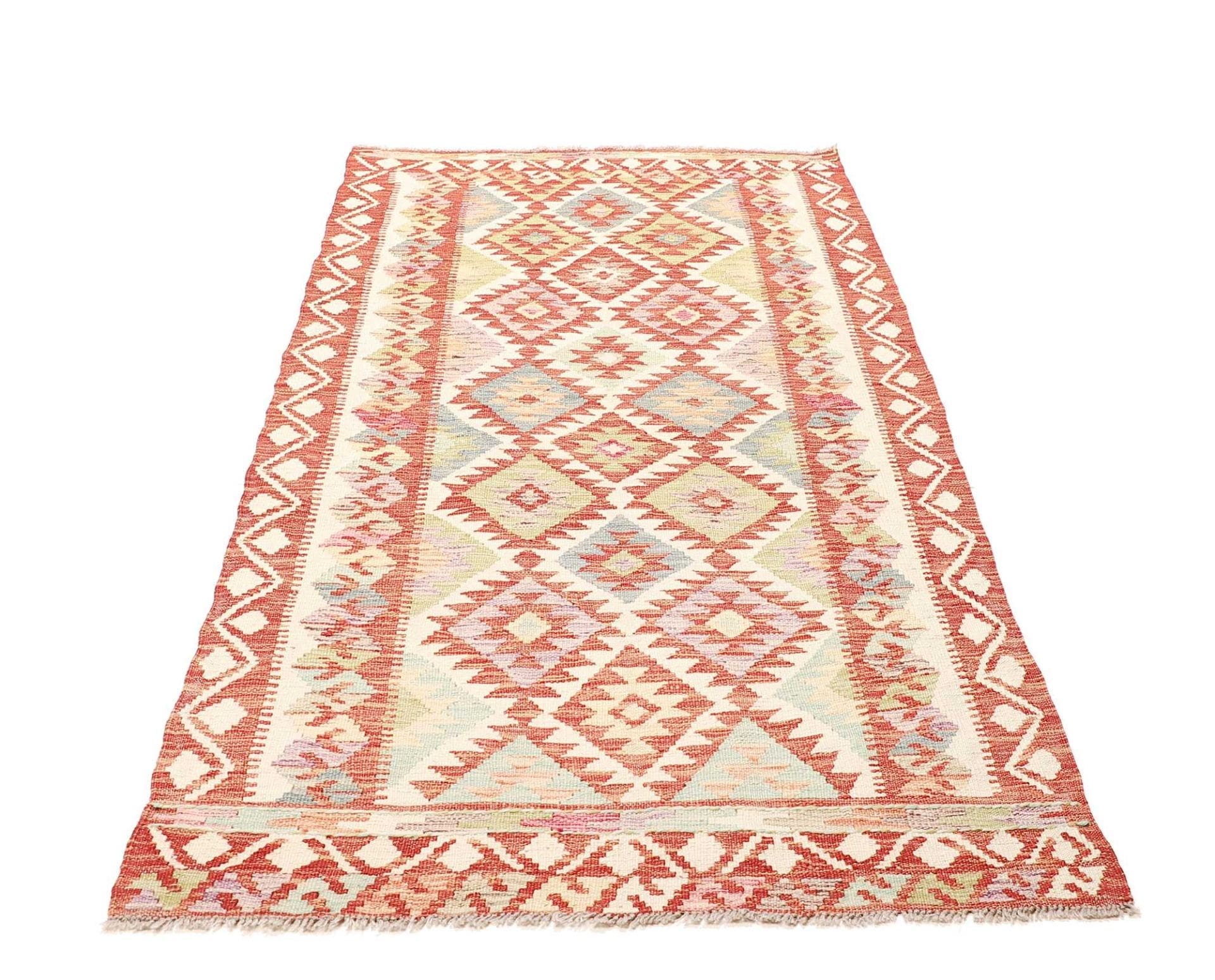 Kelim Teppich 107 x 210cm aus Schurwolle, handgewebt, rustikal