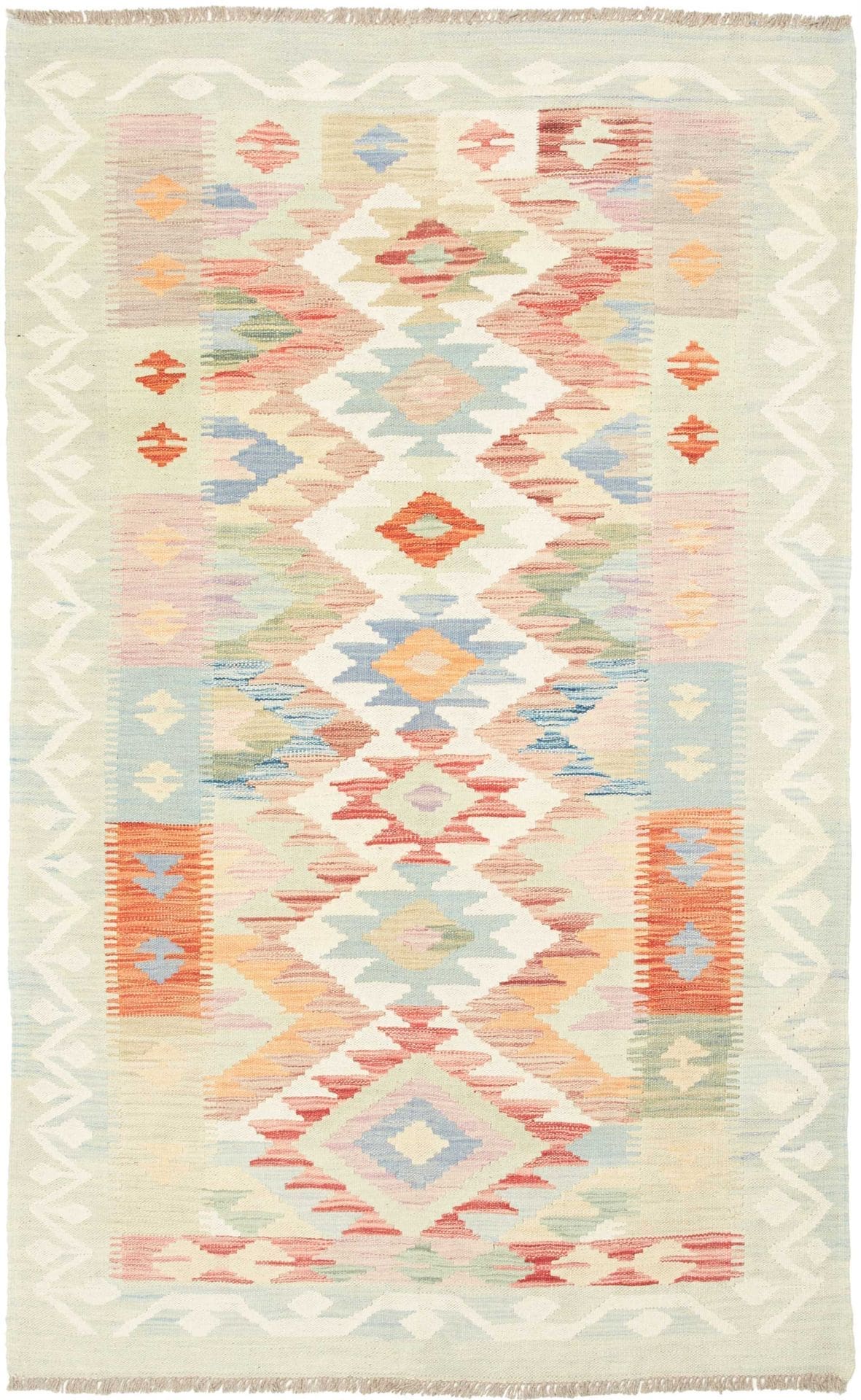 Kelim Teppich 113 x 185 cm aus Schurwolle, handgewebt, rustikal
