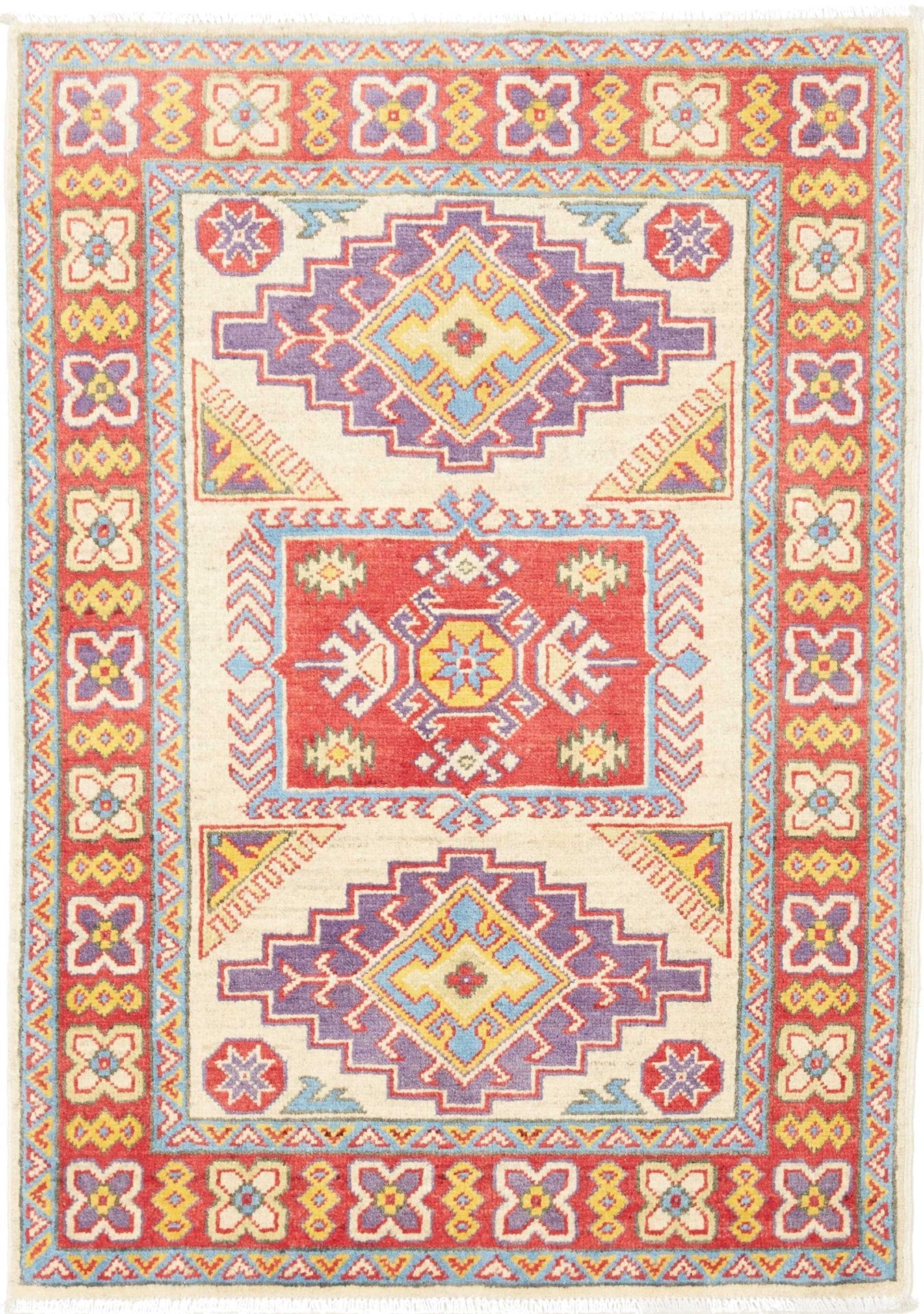 Kazak Teppich 87 x 120 cm, geometrisch, Schurwolle, handgeknüpft