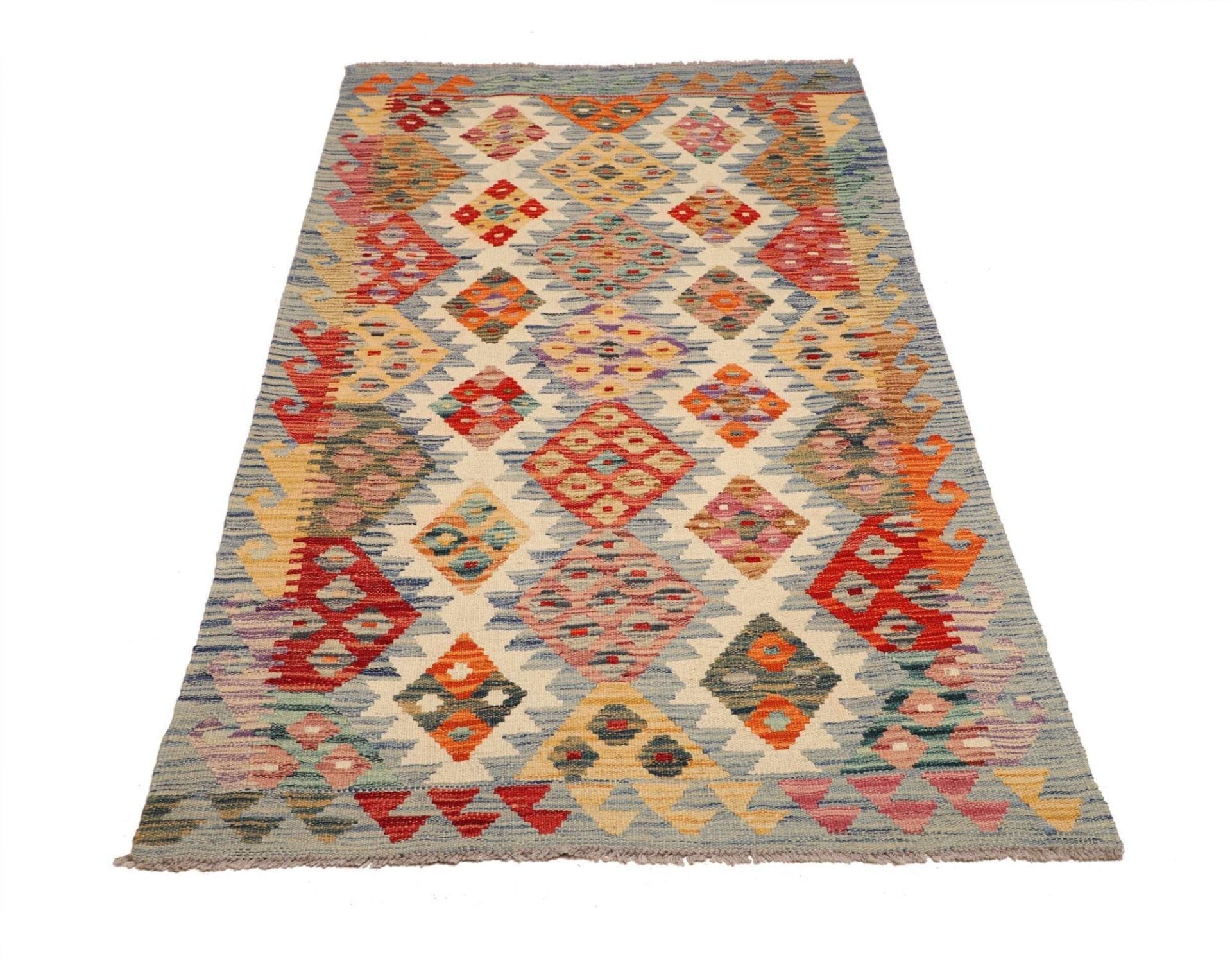 Kelim 105 x 189cm, handgewebt, rustikales Flair aus Wolle
