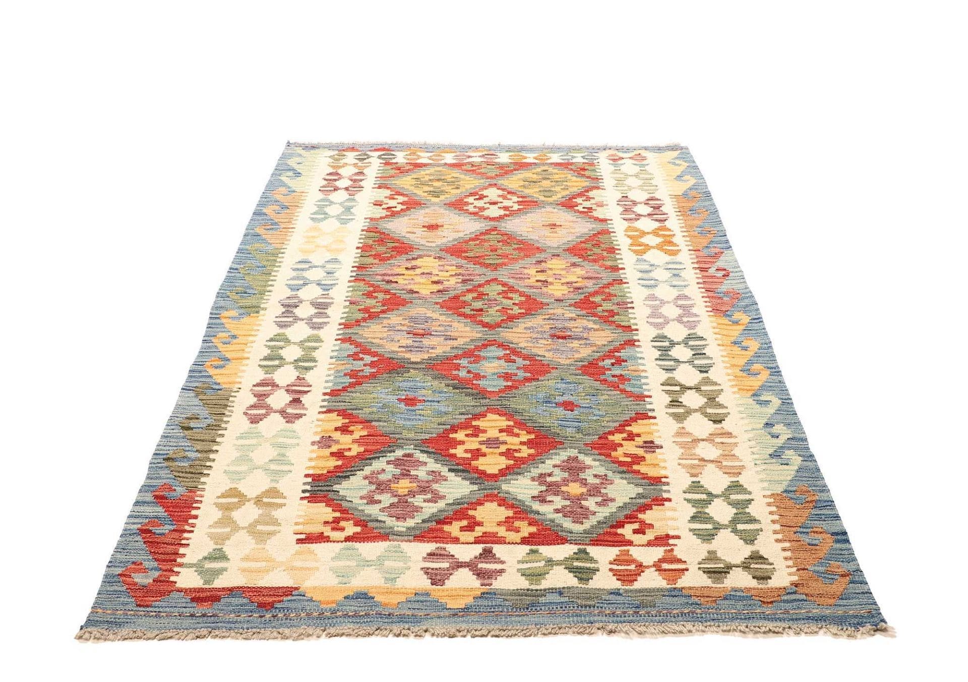 Kelim Teppich 106 x 194cm aus Schurwolle, handgewebt, rustikal