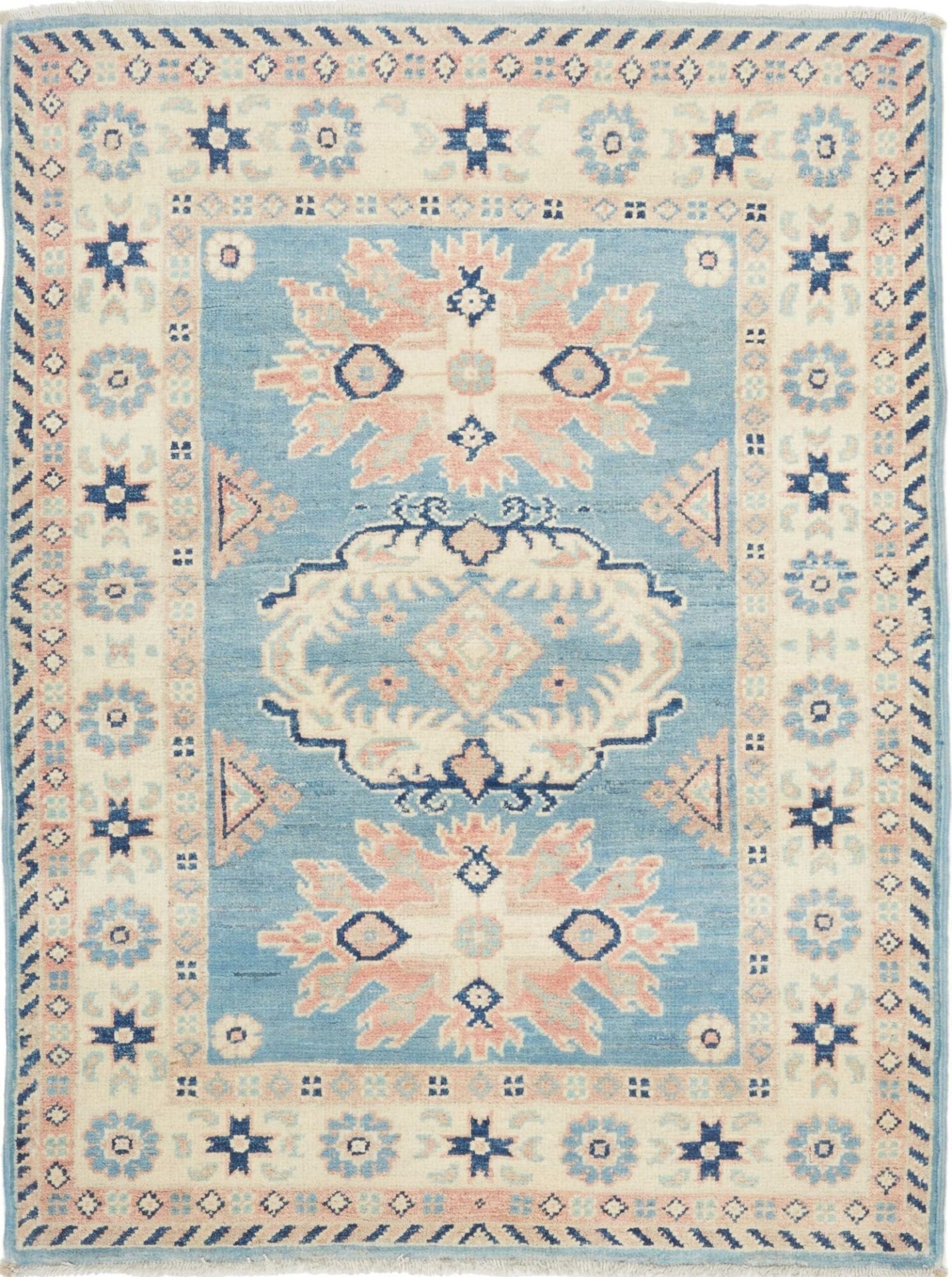 Kazak Teppich 87 x 110cm, geometrische Muster, handgeknüpft